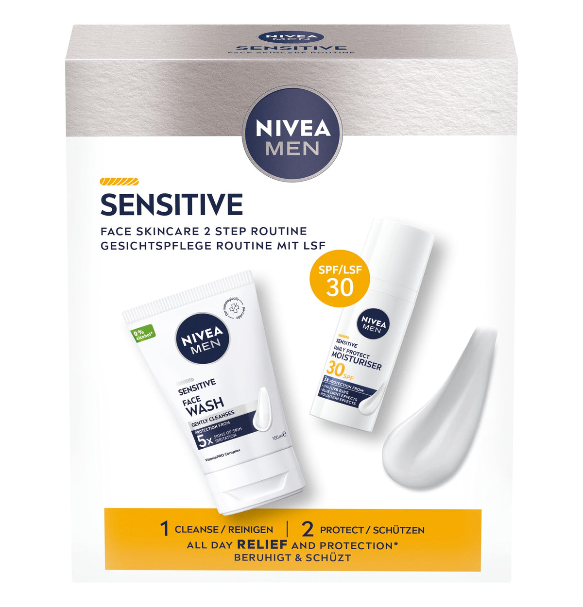 NIVEA MEN Sensitive Face Skincare Gift Pack - 2 Products | Face Wash & SPF 30 Moisturiser | For Men with Sensitive Skin