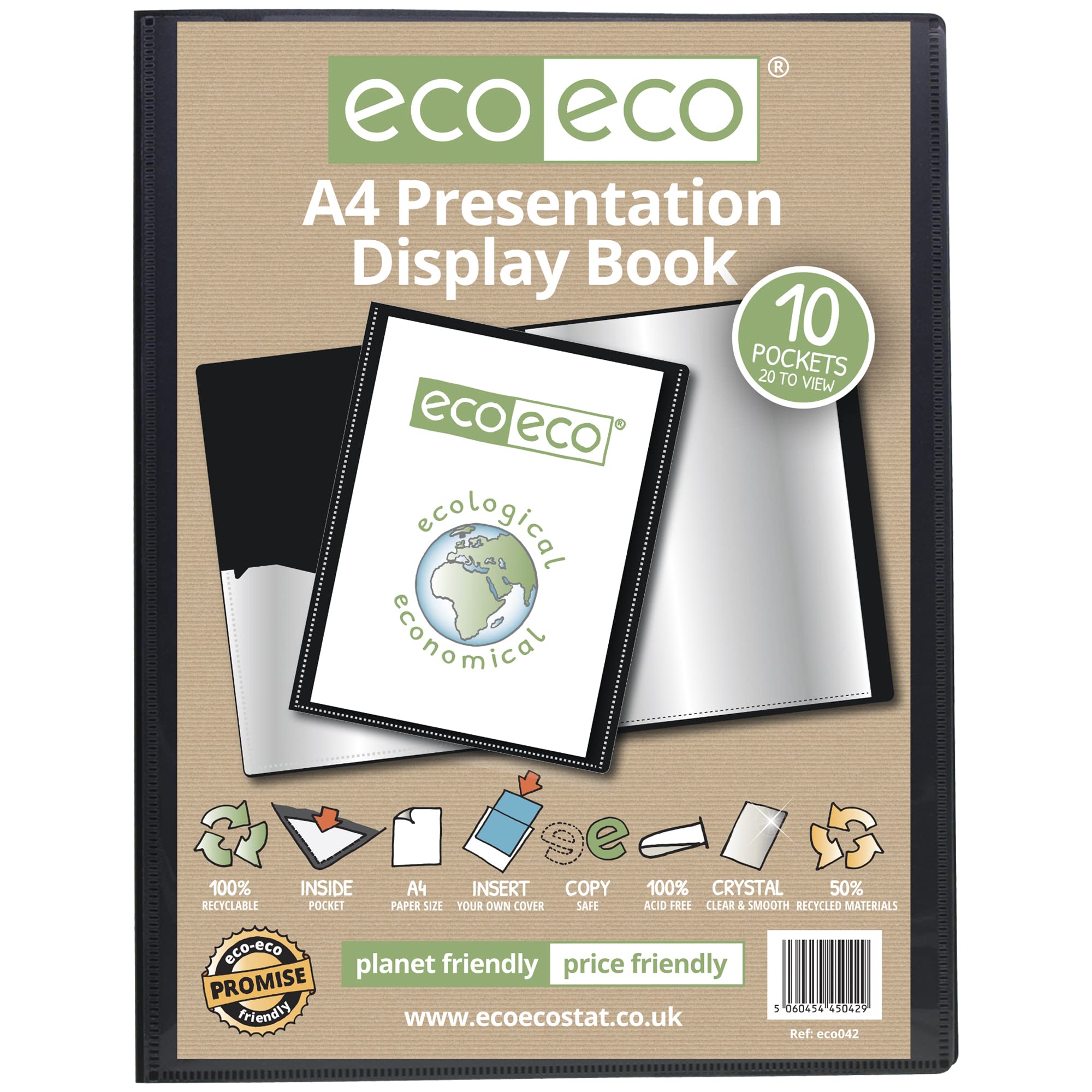 eco-eco 10 Pocket A4 Presentation Display Book - Pack of 2 Black | 50% Recycled Material