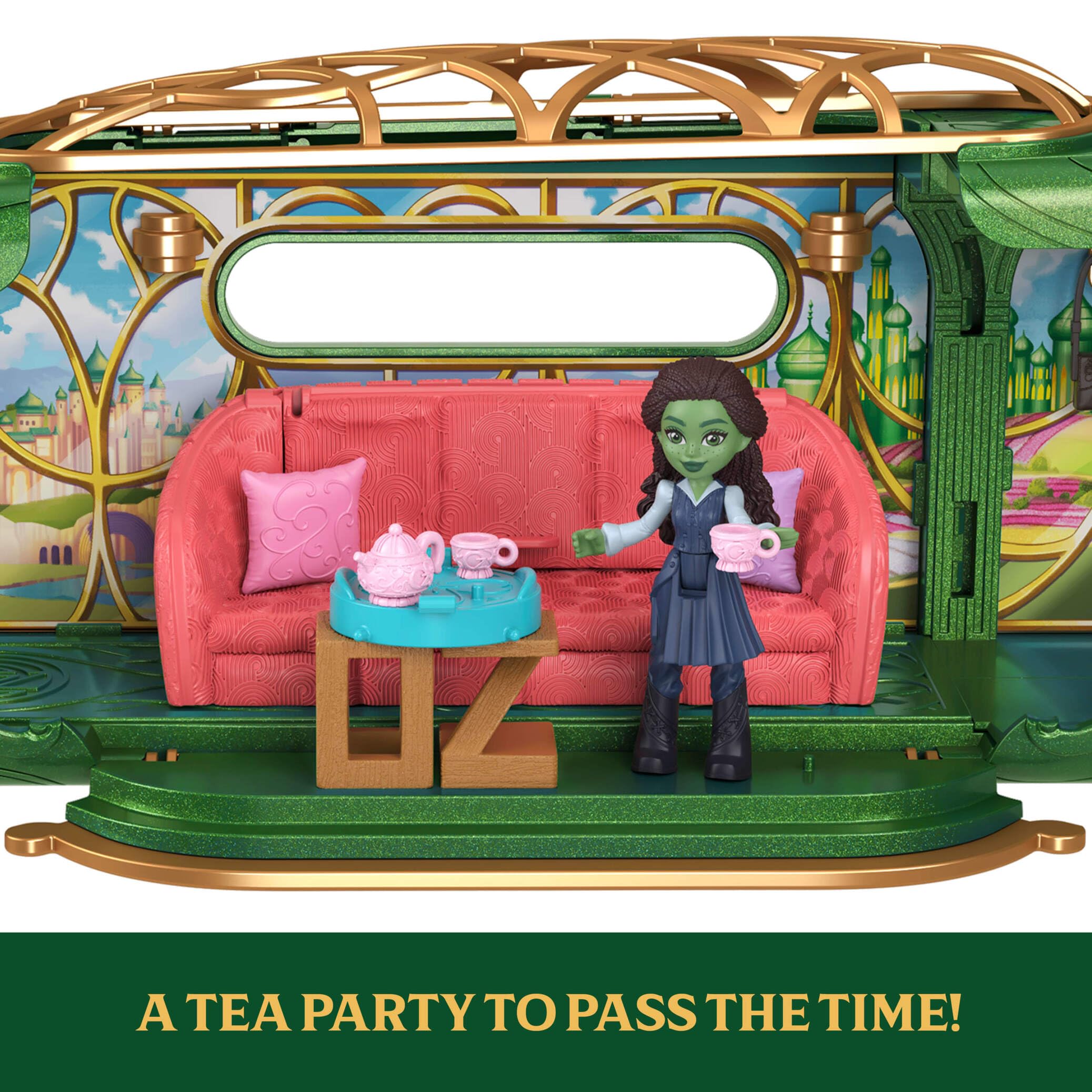 Mattel Wicked Emerald City Train Playset with Elphaba Small Doll | 17 Inches | Ages 4+ 4