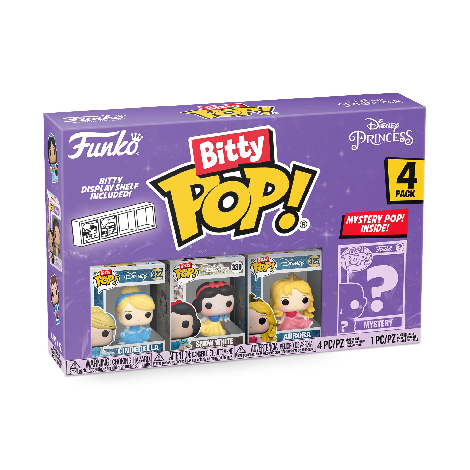 Funko Bitty POP! Disney Princesses 4-Pack: Cinderella, Snow White, Aurora & Mystery Mini | 0.9 Inch Vinyl Figures