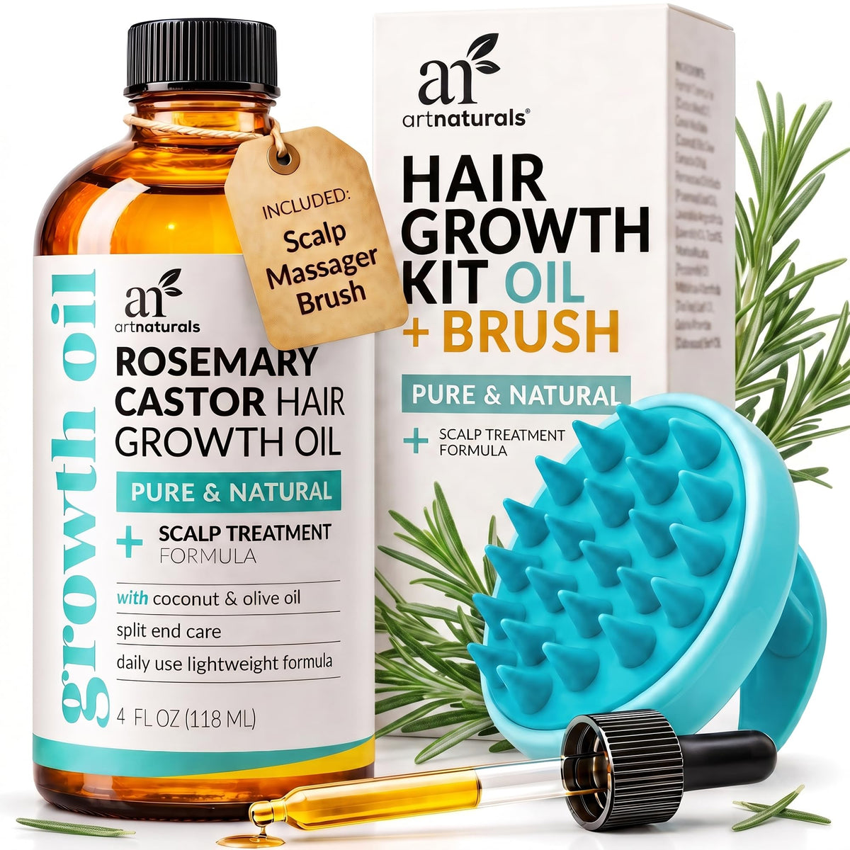 Artnaturals Organic Rosemary Castor Hair Oil - Promotes Hair Growth & Scalp Health | 118 ml