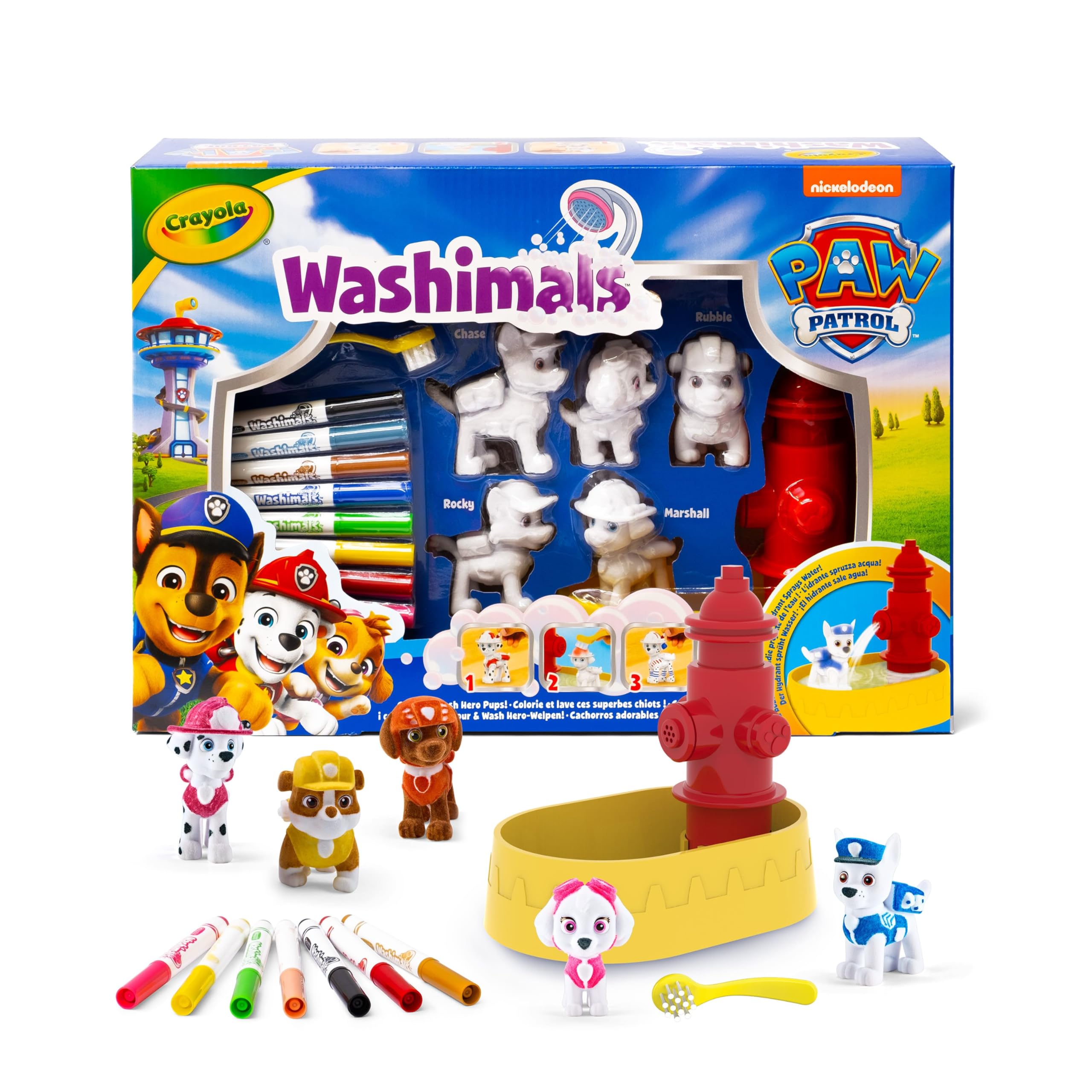 CRAYOLA Washimals - Paw Patrol Fire Hydrant Playset with 5 Washable Puppies & Markers 1