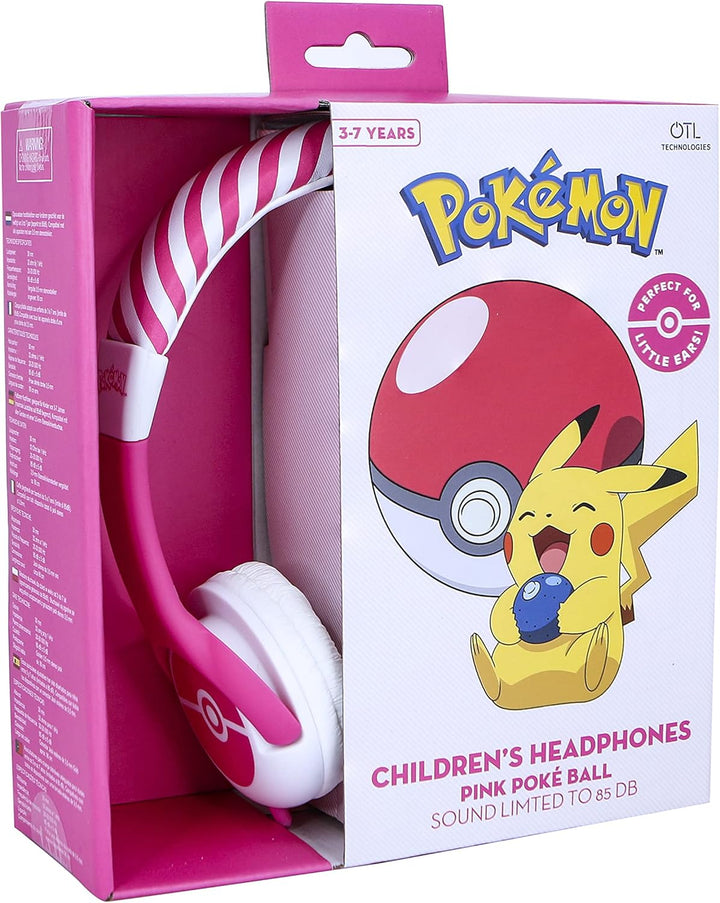 OTL Technologies Kids Headphones - Pokémon Pink Pokéball for Ages 3-7 Years - Universal 3.5mm Jack