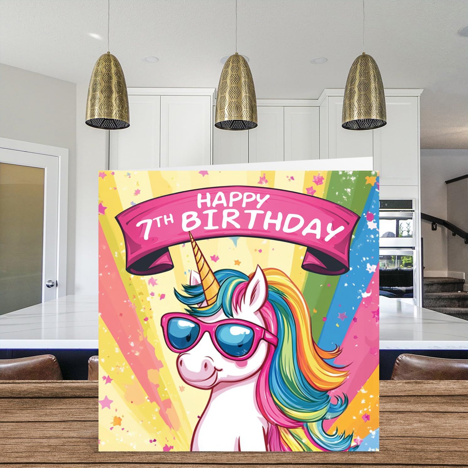 Stuff4 Girls 7th Birthday Card - Cool Unicorn Sunglasses Design | 145mm Square | 300gsm Gloss Board 3