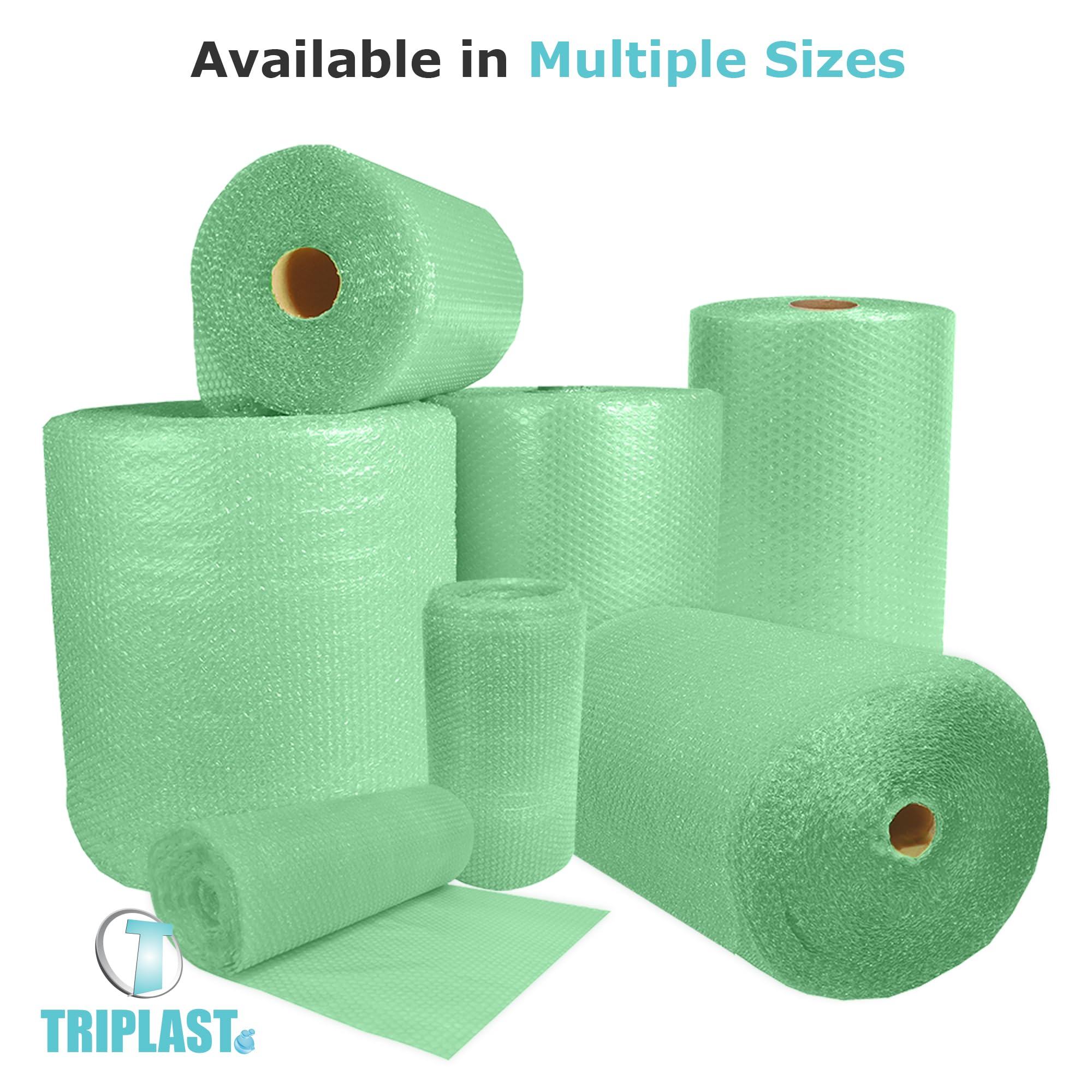 Triplast Biodegradable Bubble Wrap Roll - 400mm x 50m | Small 10mm Bubbles | Green 6