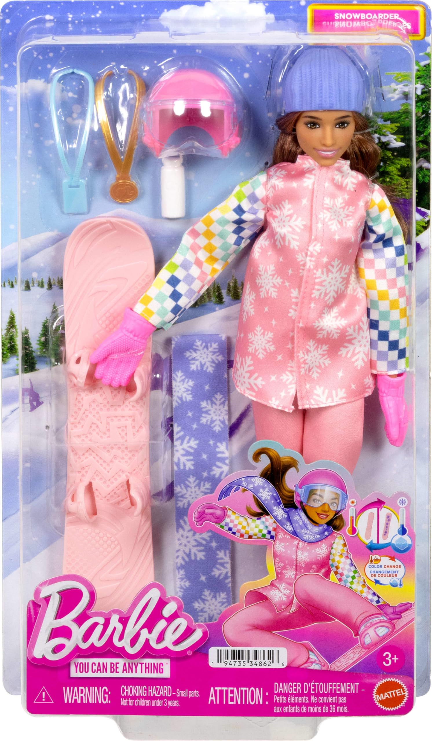 Barbie JKF78 Snowboarder Doll with Color-Change Snowboard | Ages 3+ | Multicolor Plastic 6
