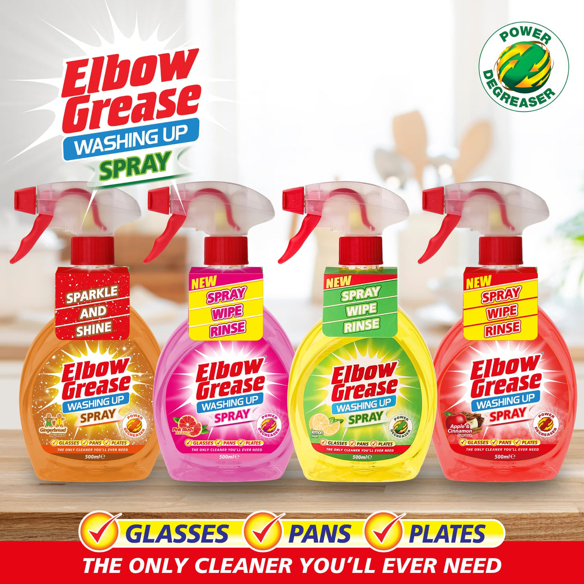Elbow Grease Washing Up Spray - Fast-Acting Degreaser, Gingerbread Scent | 500 ml