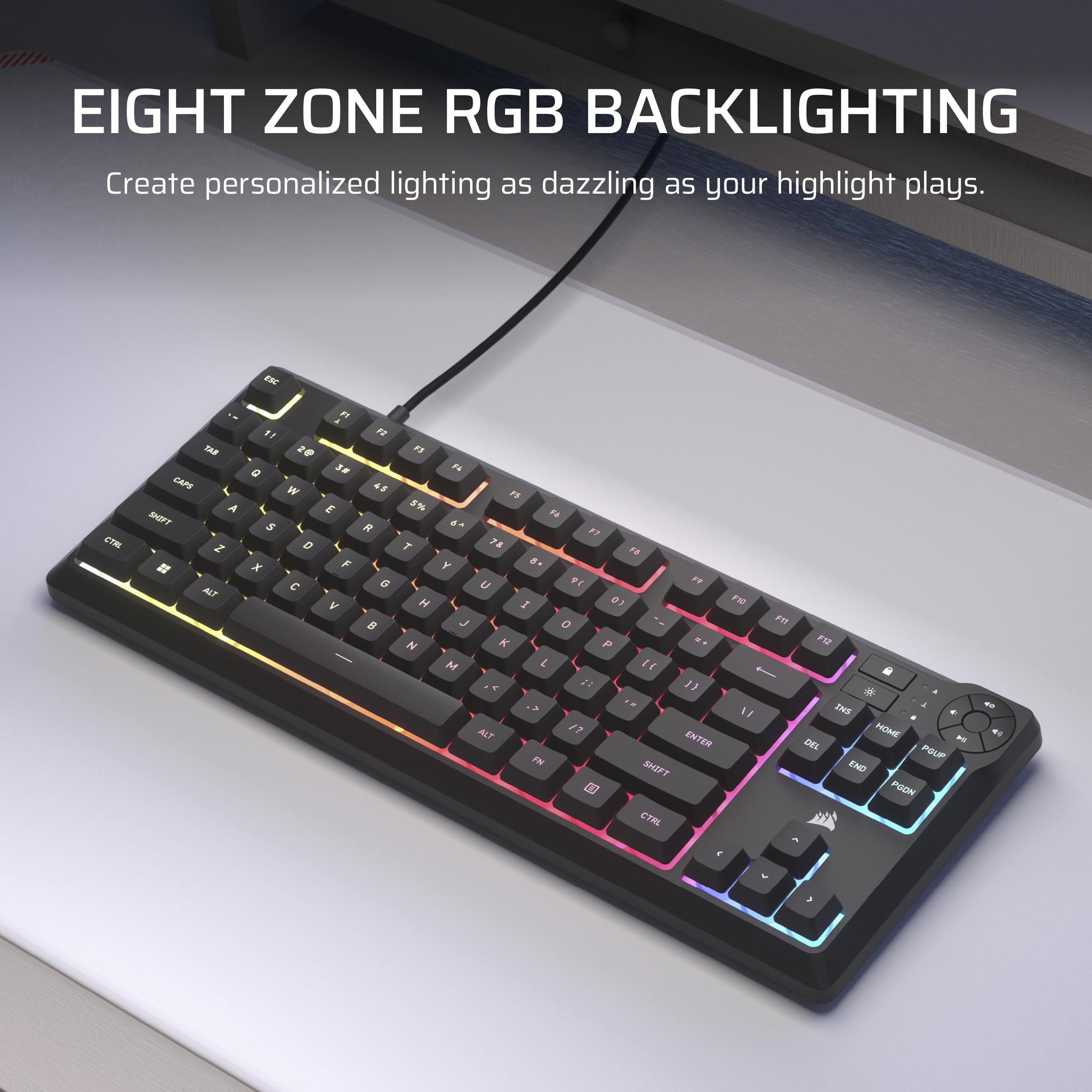Corsair K55 CORE TKL RGB Gaming Keyboard - Tenkeyless, 8-Zone RGB, Spill Resistant 6