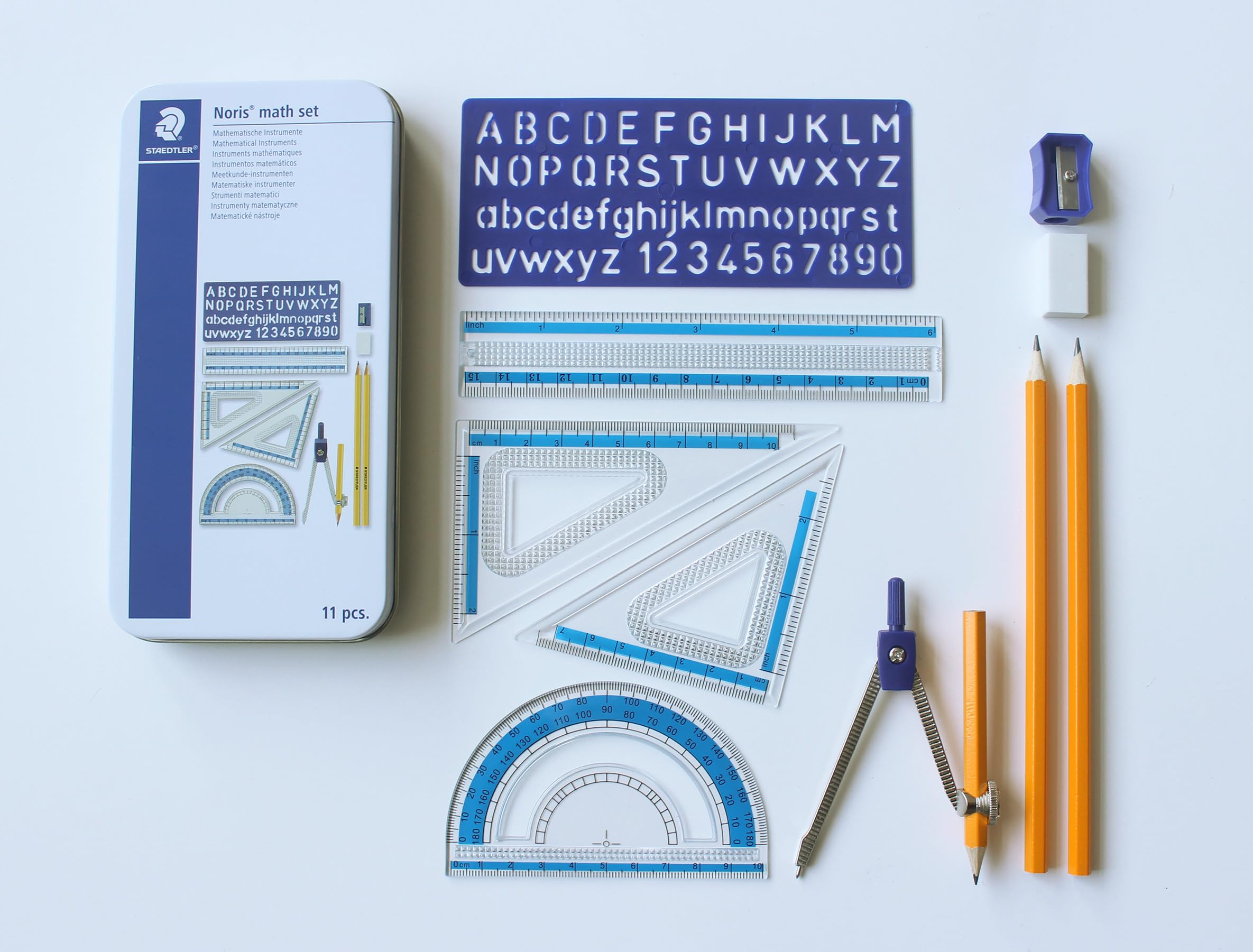 STAEDTLER Noris Maths Set 557 11 ST - 11 Pieces | Plastic Instruments in Storage Tin