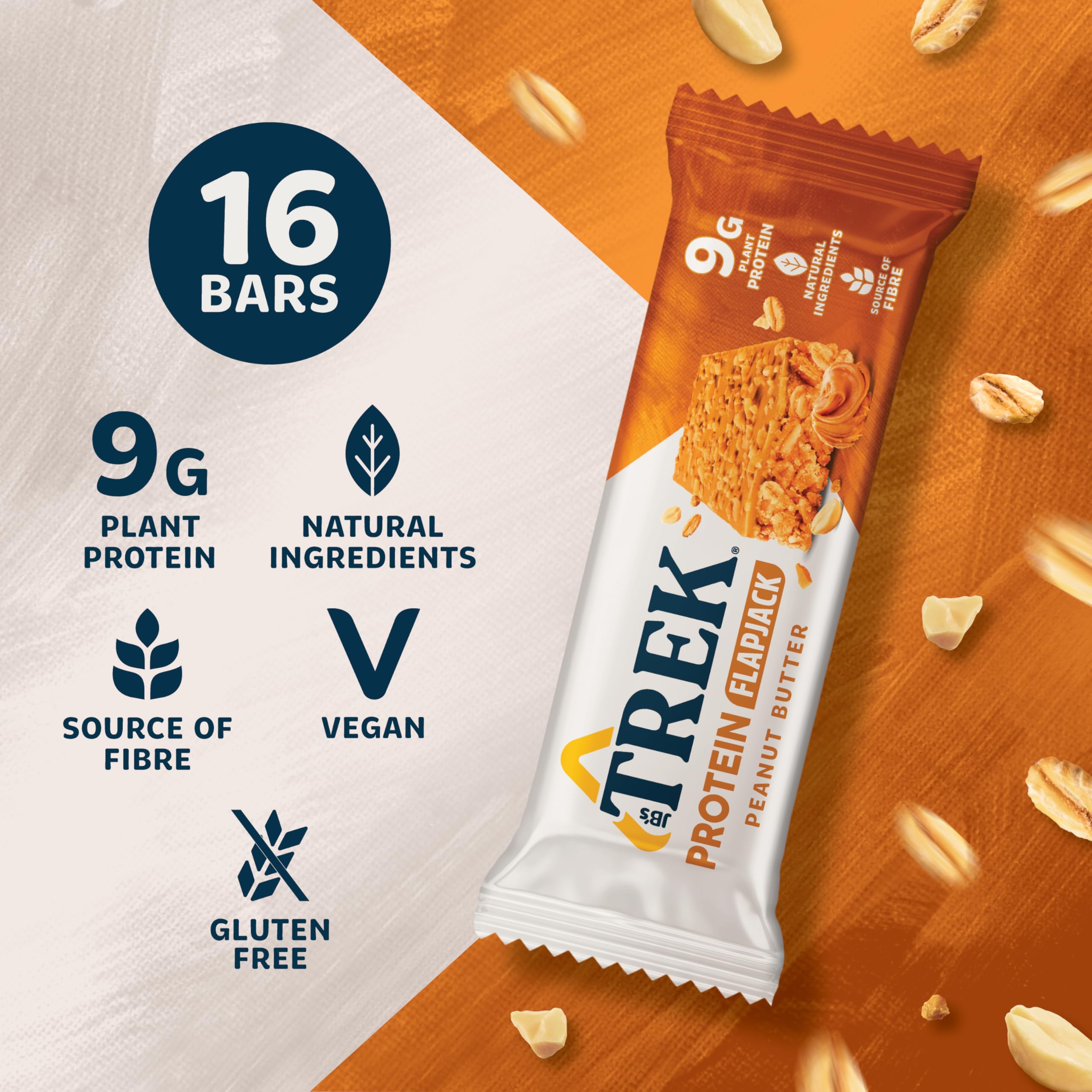 JB's TREK High Protein Flapjack Peanut Butter - Gluten Free Plant Based Protein Bar 2