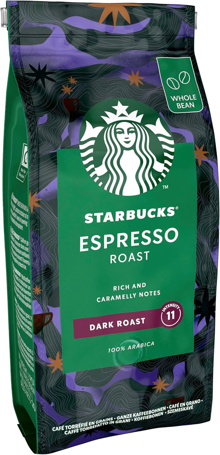 STARBUCKS - Espresso Roast Dark Roast Whole Bean Coffee 200g (Pack of 6)