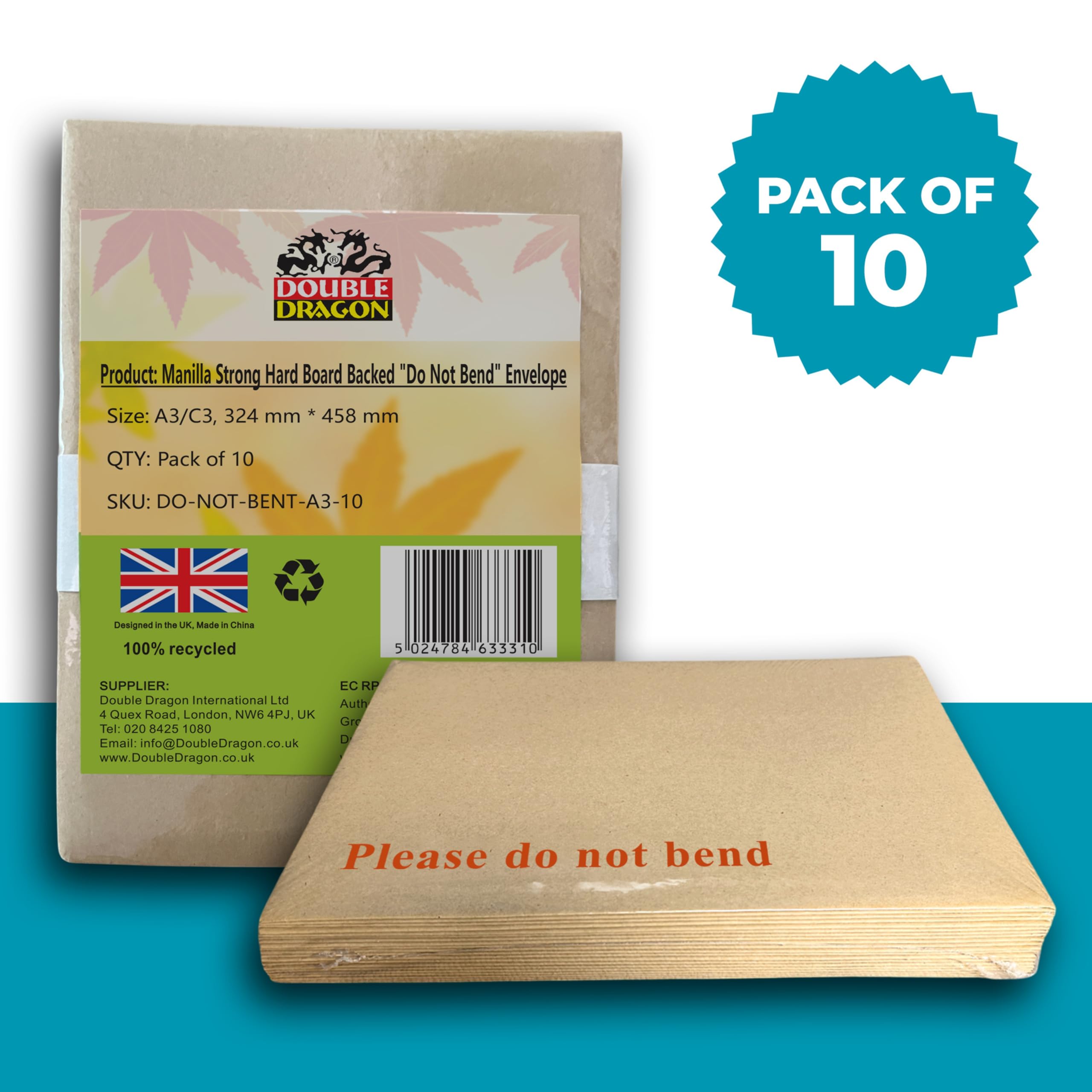 Double Dragon A3 Hard Board Backed Envelopes - 10 Pack, Self-Seal, Manilla, Prevents Bending 4