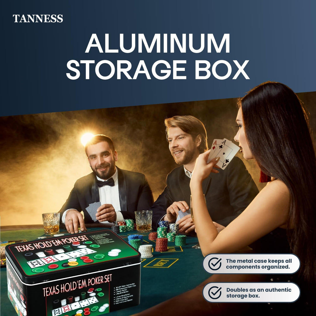 Tanness 200 Pcs Casino Poker Set with Chips, Cards, and Playing Mat for Texas Hold'em and Blackjack
