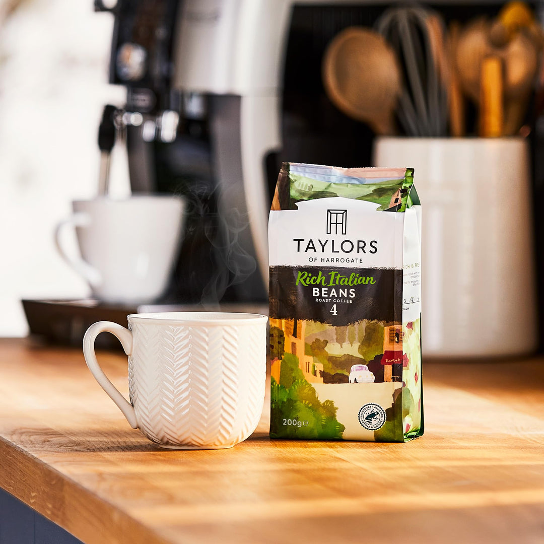 Taylors of Harrogate Rich Italian Coffee Beans, 200g (Pack of 6 - Total 1.2kg)
