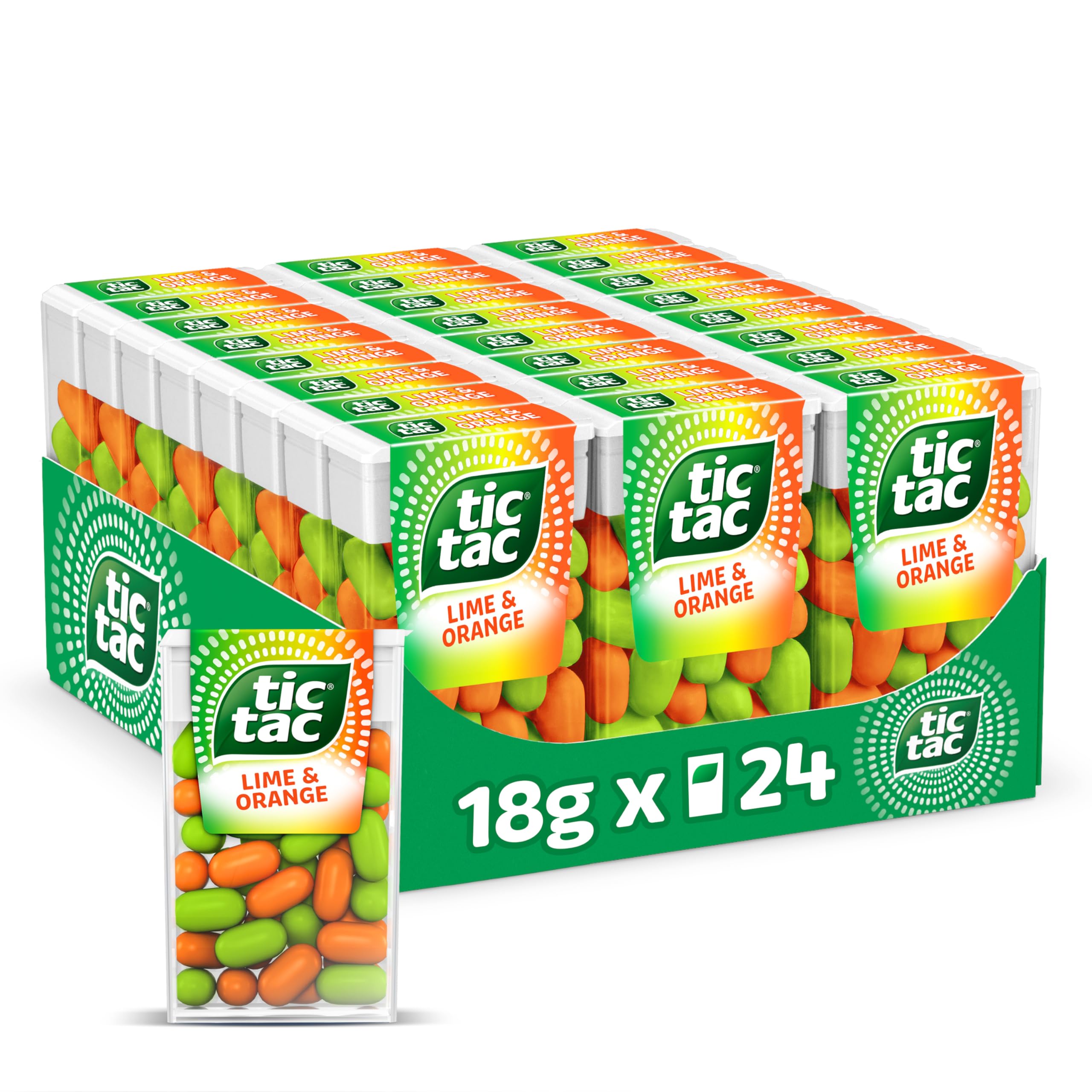 Tic Tac Lime and Orange Sweets - Gluten Free Drops | 24 Pack of 18g