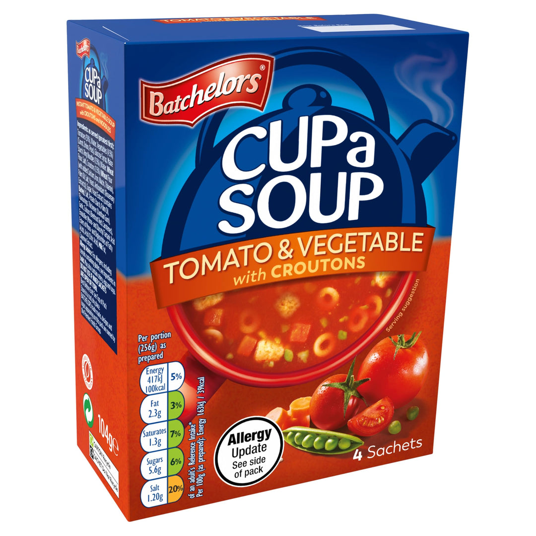 Batchelors - Cup a Soup Tomato & Vegetable with Croutons Instant Soup Sachets, 4 Pack