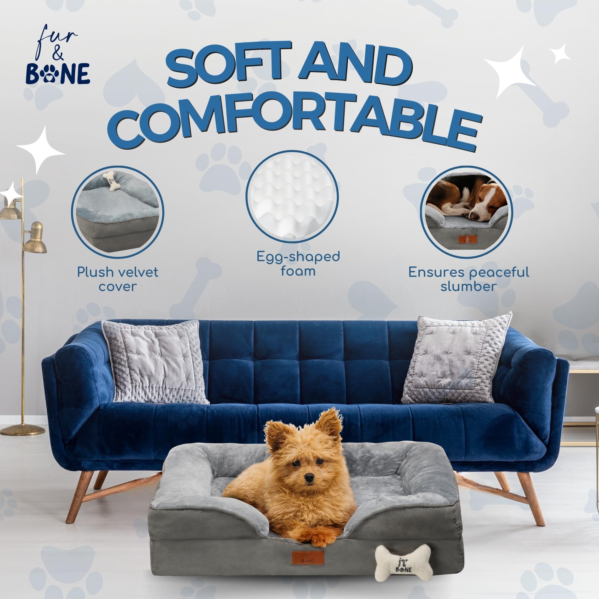 Fur & Bone Medium Dog Bed (70 x 58 x 18 cm) – Orthopedic Support, Waterproof, Non-Skid