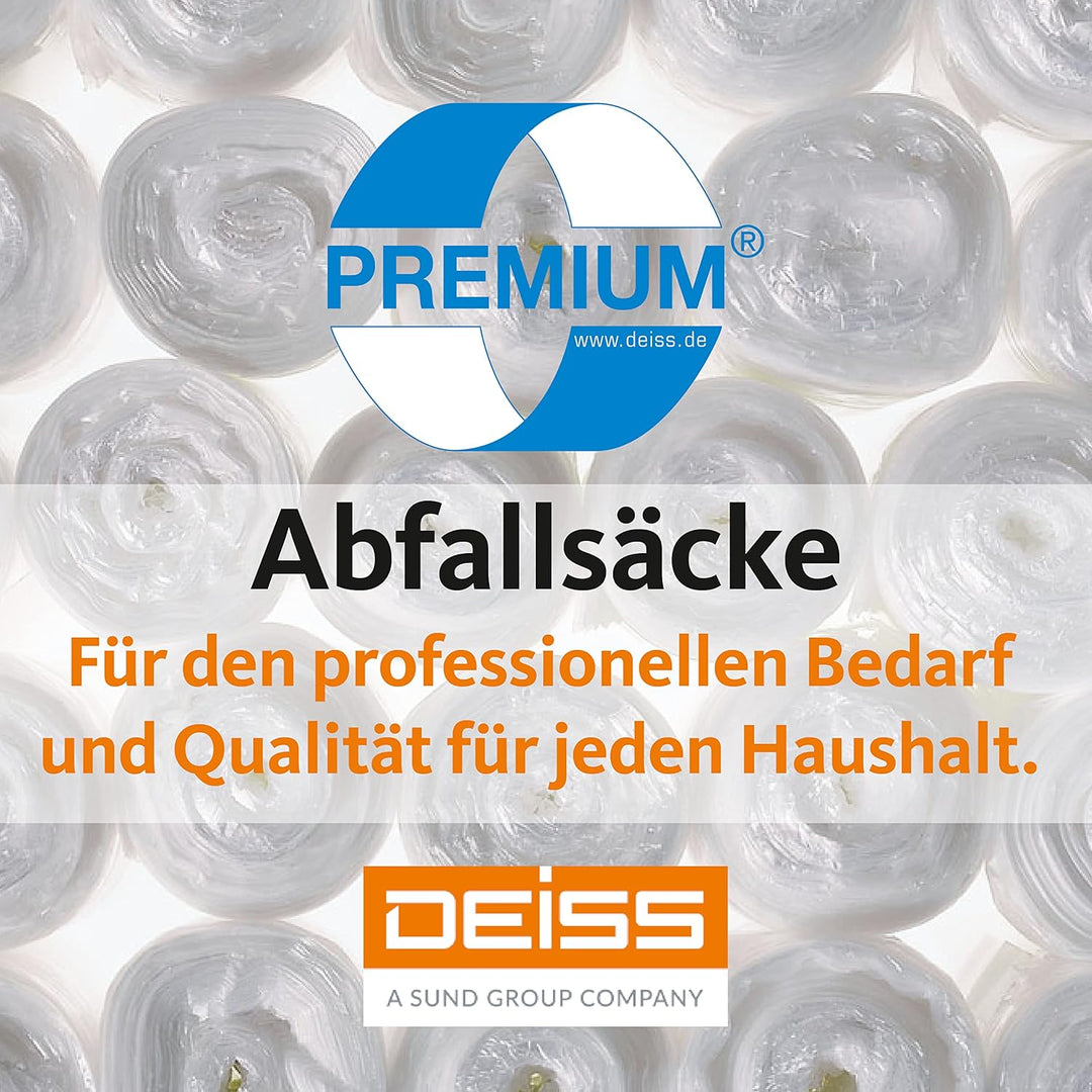 Deiss Premium Transparent Bin Bags Type 60, 120L - Clear Rubbish Bags 700 x 1100 mm