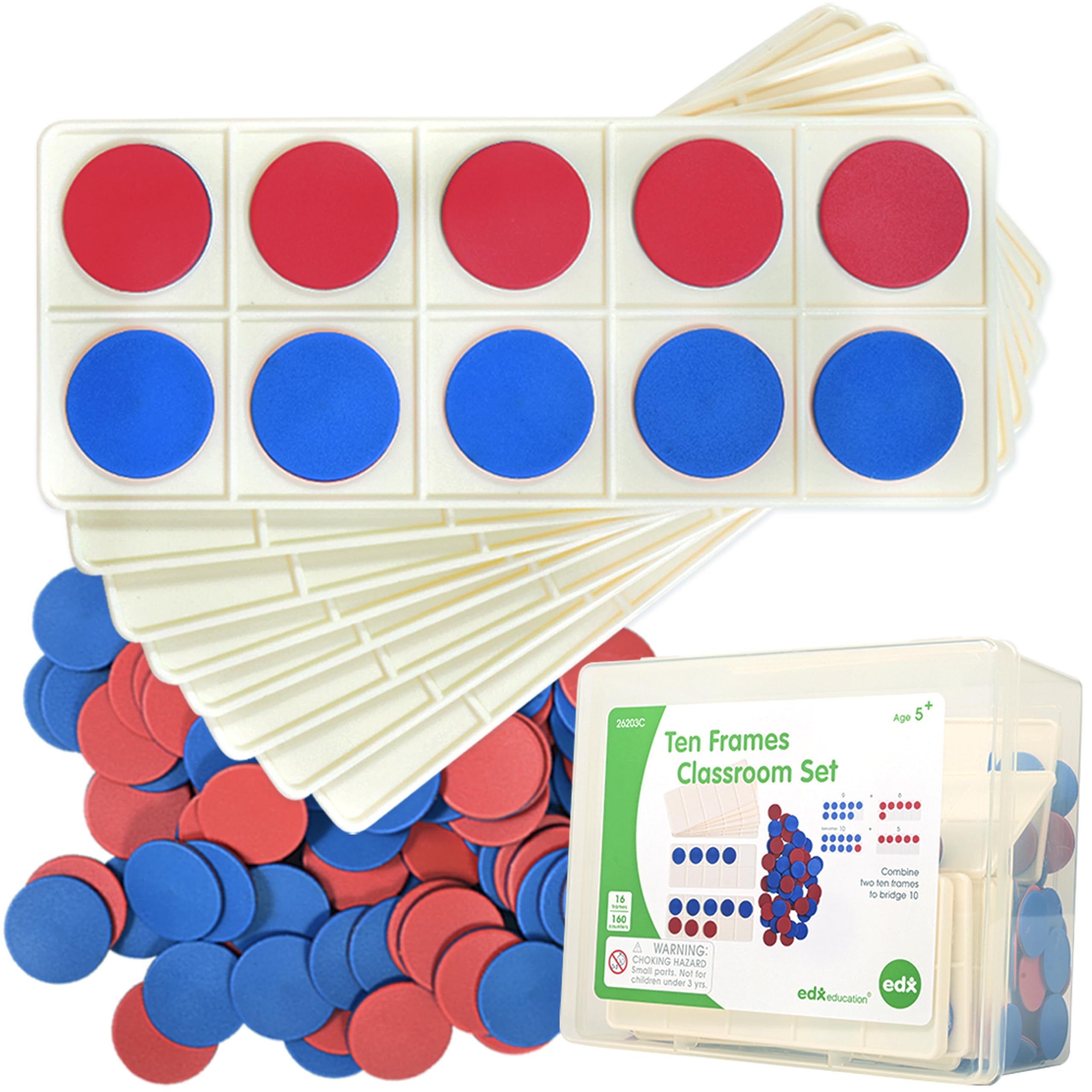 edxeducation Ten Frame Classroom Set - 16 Frames & 160 Two-Color Counters | Plastic 1