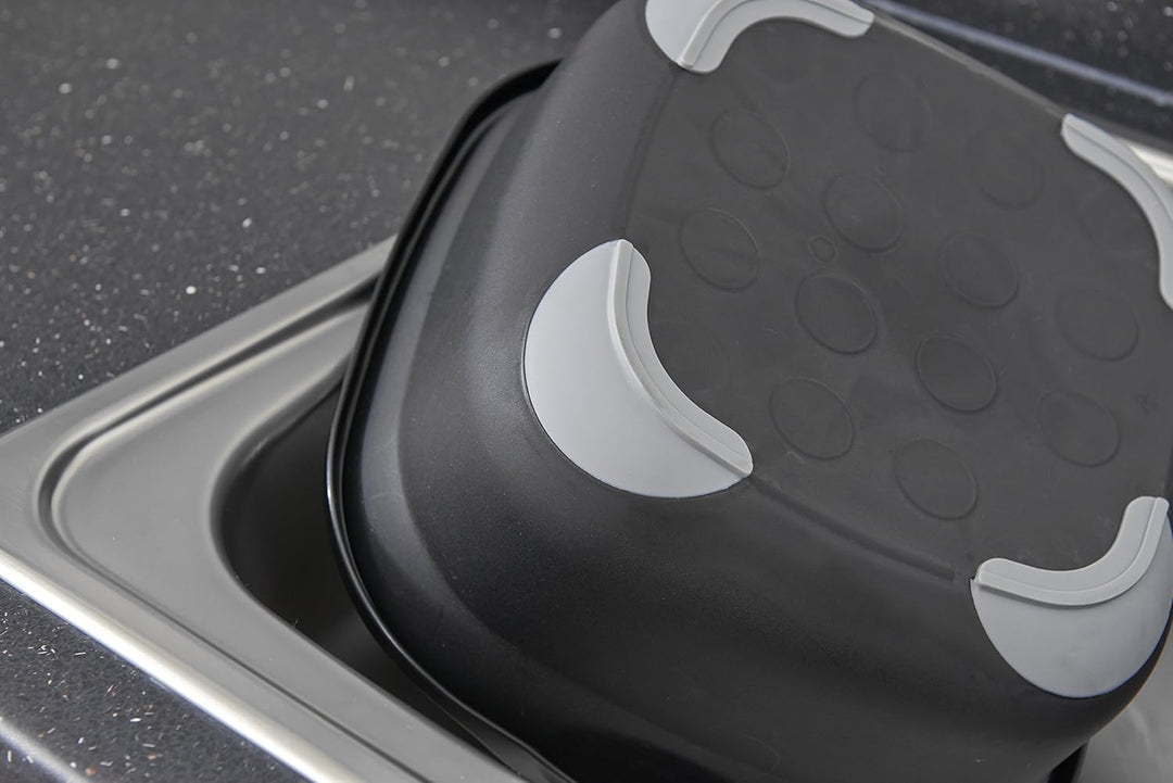 Addis Soft Touch Washing Up Bowl - 9L Twin Material Dish Basin with Carry Handles, Black/Grey