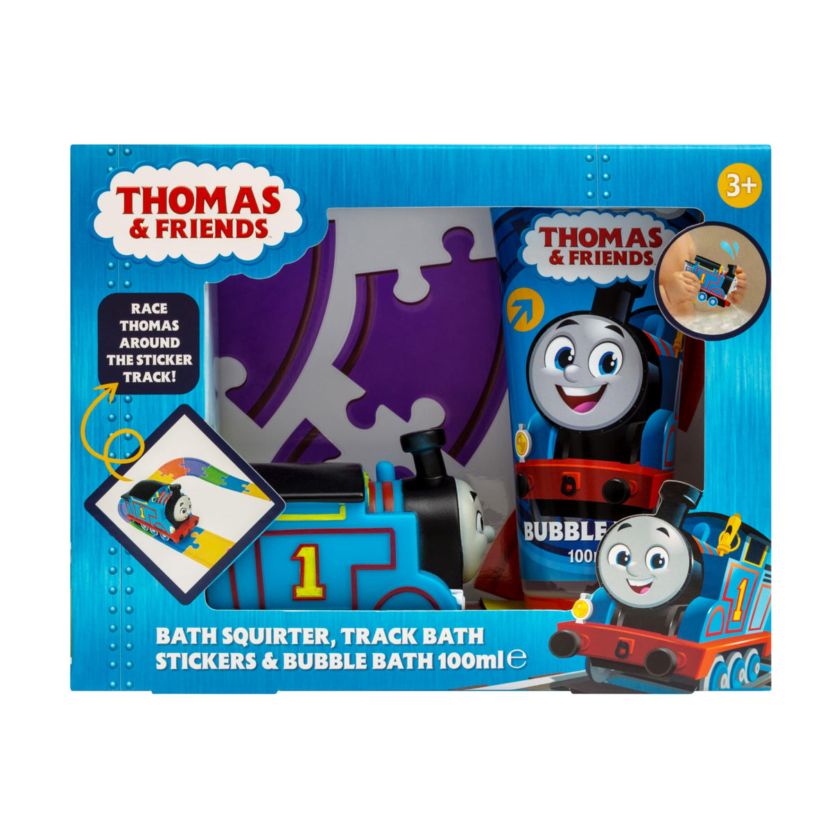 Thomas & Friends Bath Squirter & Bubble Bath Gift Set - 100ml, Reusable Track Stickers