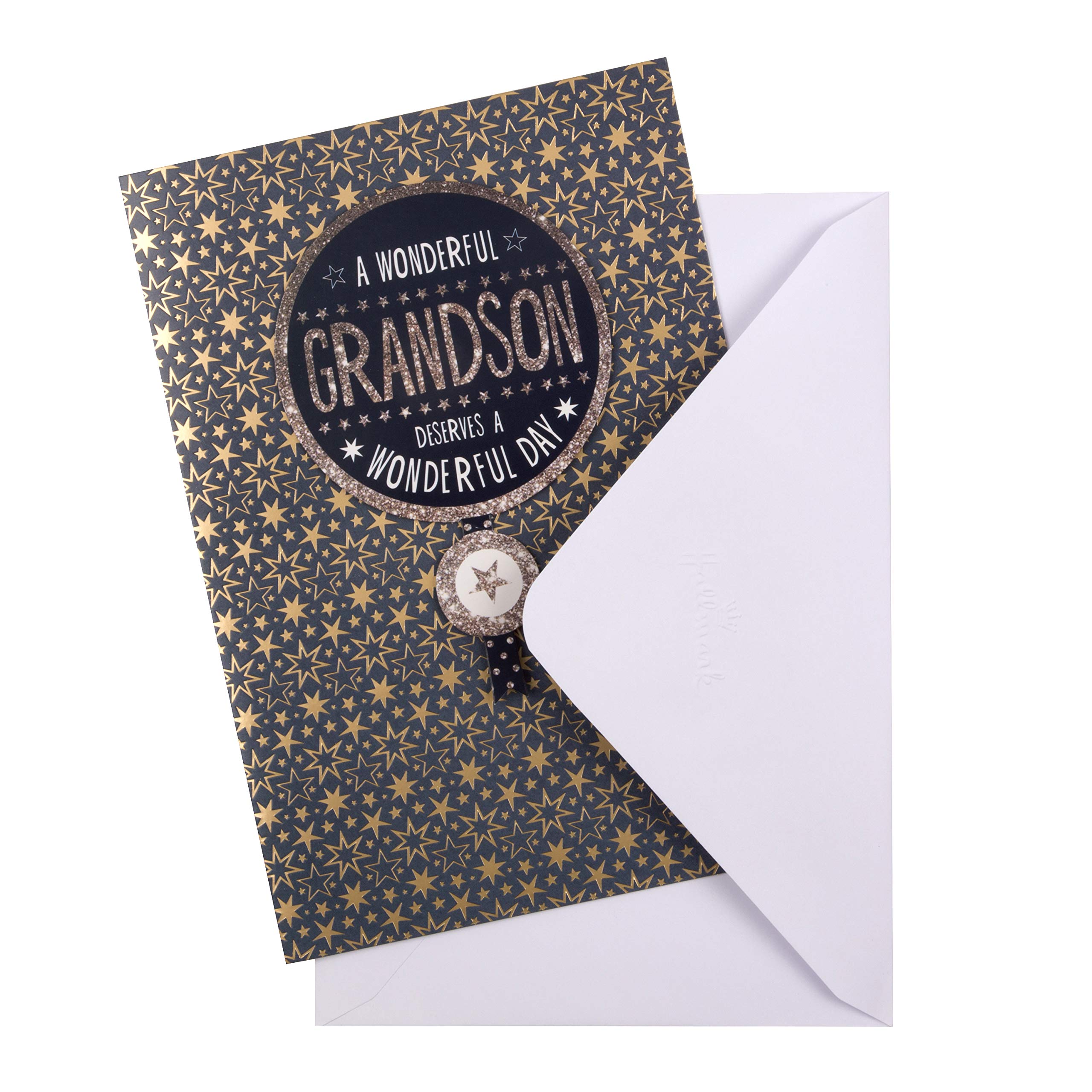 Hallmark Birthday Card for Grandson - 3D Tag, Gold Foil & Glitter Stars | 22.8cm x 15.9cm 2