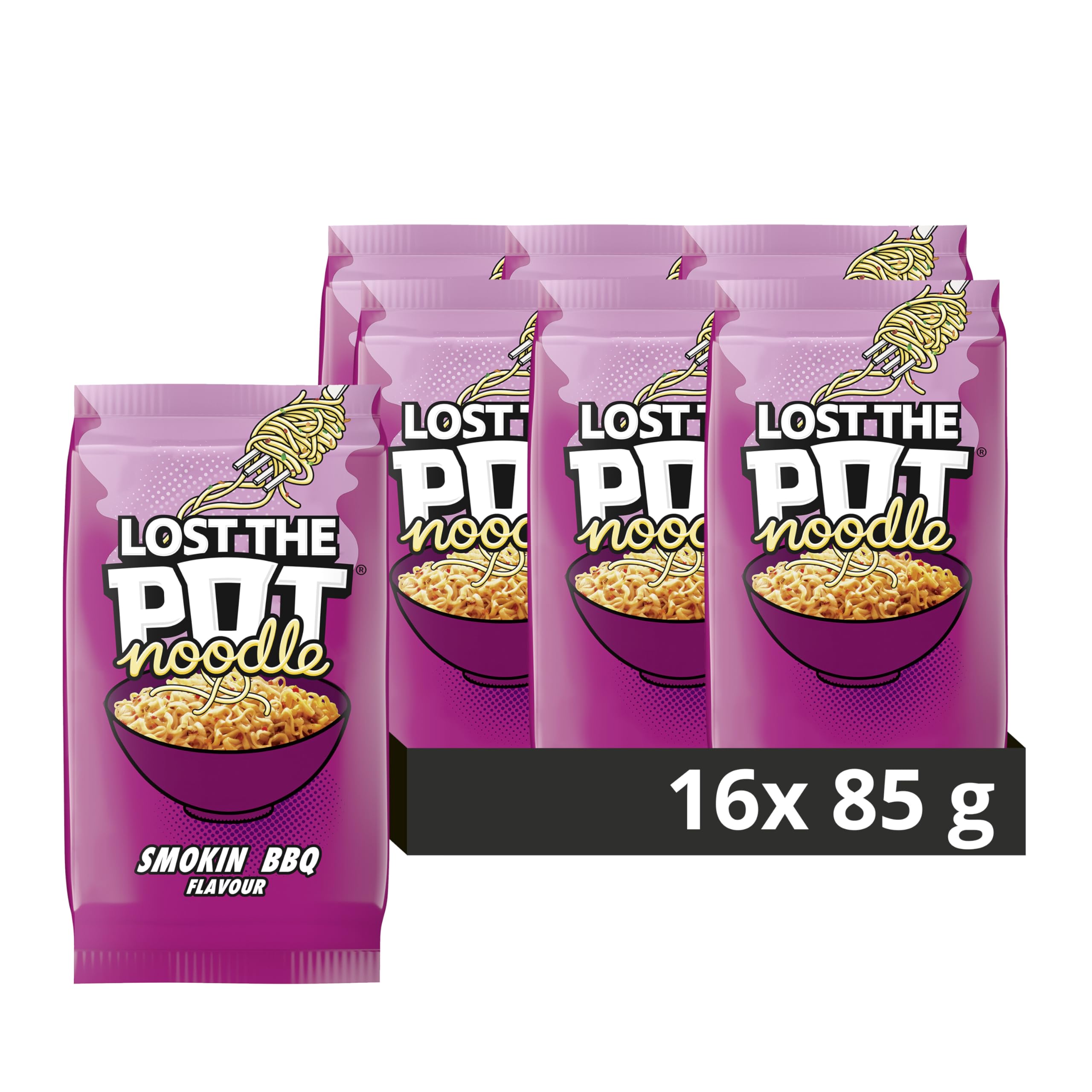 Pot Noodle Smokin’ BBQ Instant Noodles - Low Saturated Fat | 85g Pack of 16 1