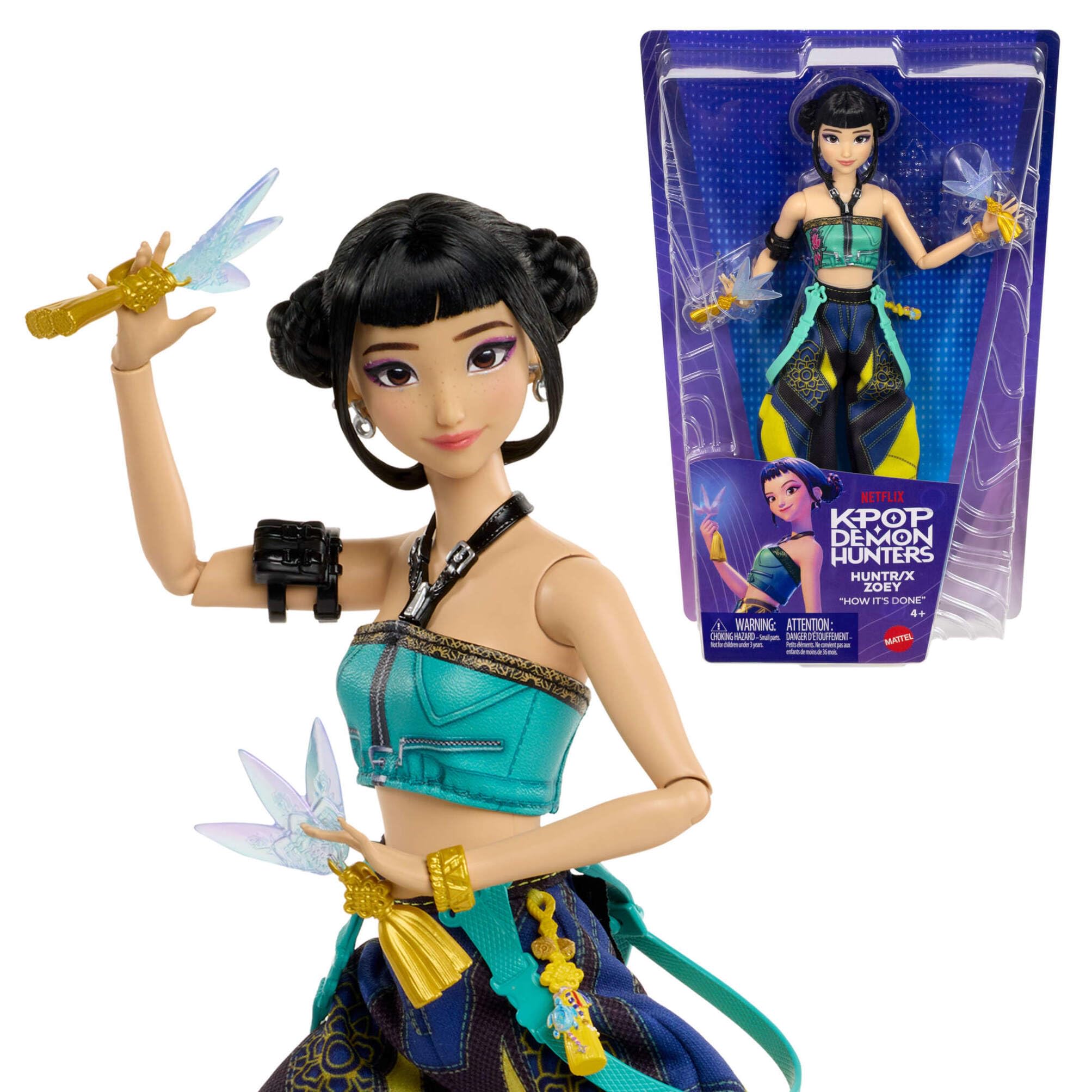 Mattel KPop Demon Hunters HUNTR/X Zoey Fashion Doll | 11 Posable Joints | Spirit Blades Accessory 1