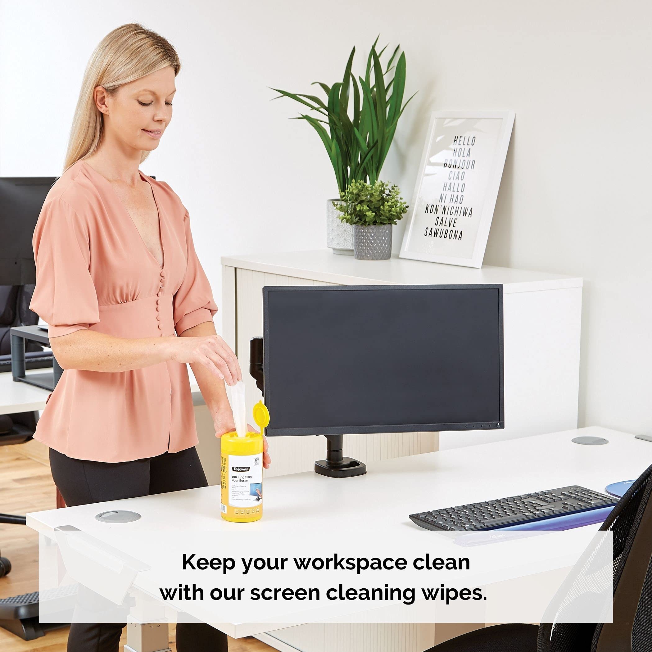 Fellowes Screen Cleaning Wipes Tub - 100 Wipes, Pack of Six | Anti-Static, Non-Streak 3