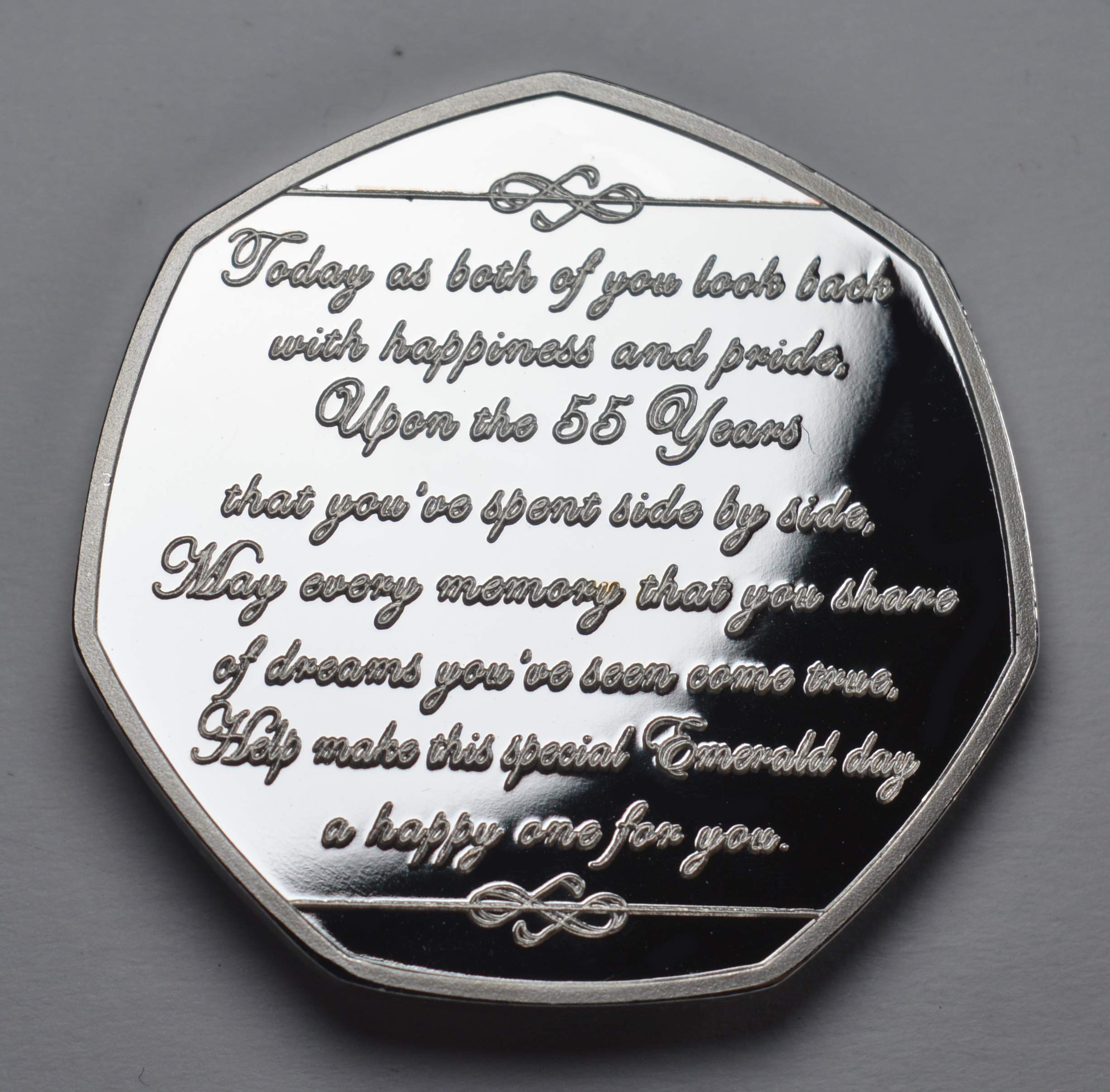 The Commemorative Coin Company 55th Emerald Wedding Anniversary Silver Commemorative Coin - .999 Silver Plated | 8g | 27mm Diameter