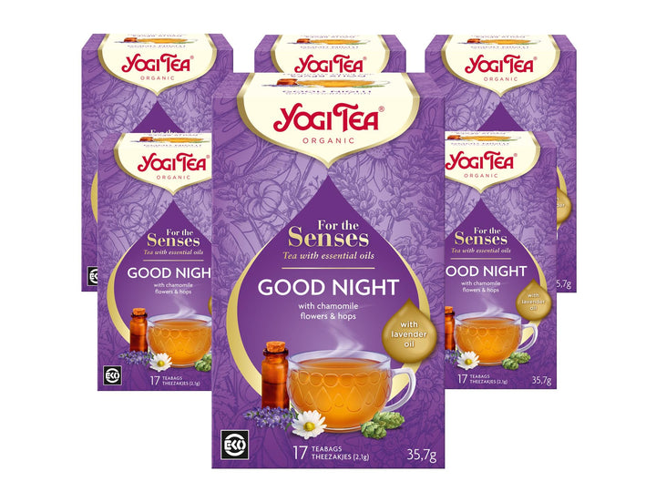 YOGI TEA - Good Night Organic Herbal Tea with Essential Oils, Blend of Lavender, Chamomile & Hops, Pack of 6 x 17 Bags