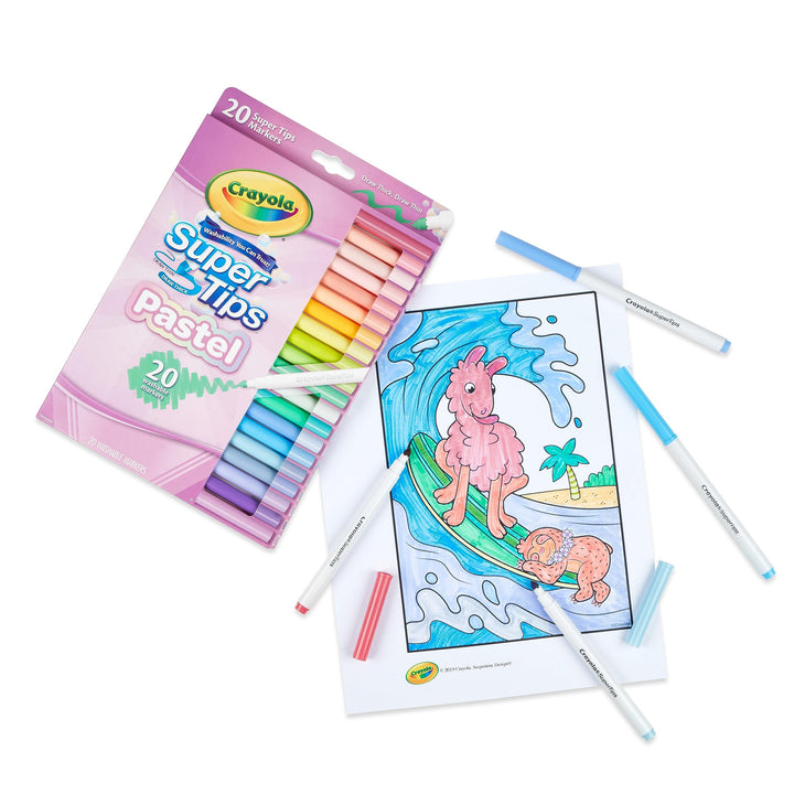 CRAYOLA Pastel SuperTips Washable Markers - 20 Count Conical Tip for Fine & Thick Strokes