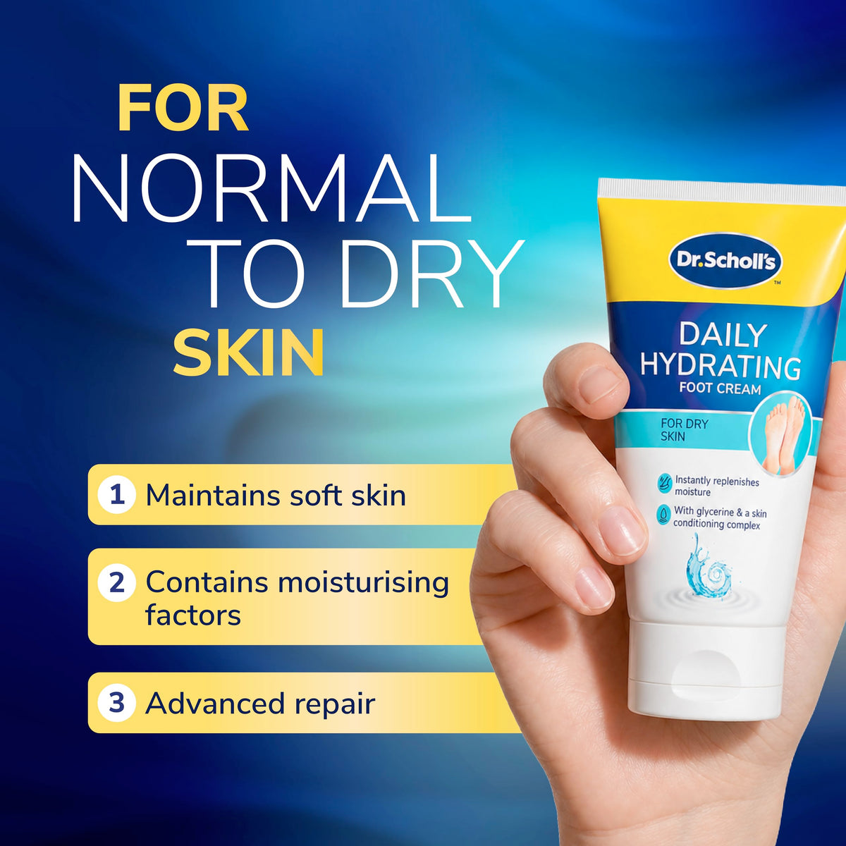 Dr. Scholl's Hydration Boost Daily Moisturiser Cream for Feet - 150ml | Fast Absorbing | Glycerin Enriched