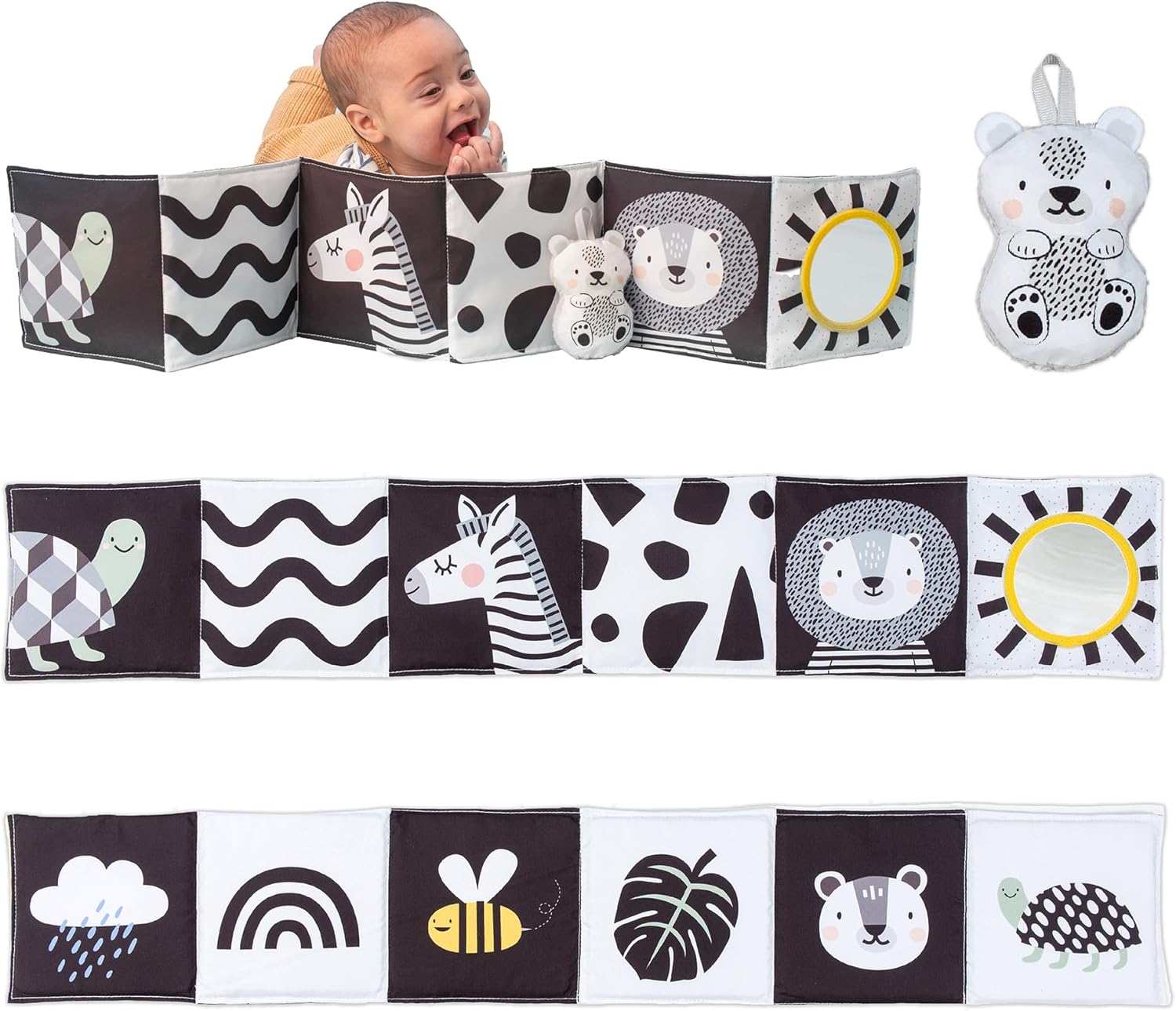 Taf Toys Savannah Black and White 3-in-1 Newborn Pram Book - High Contrast Sensory Toy for 0+ Months 1