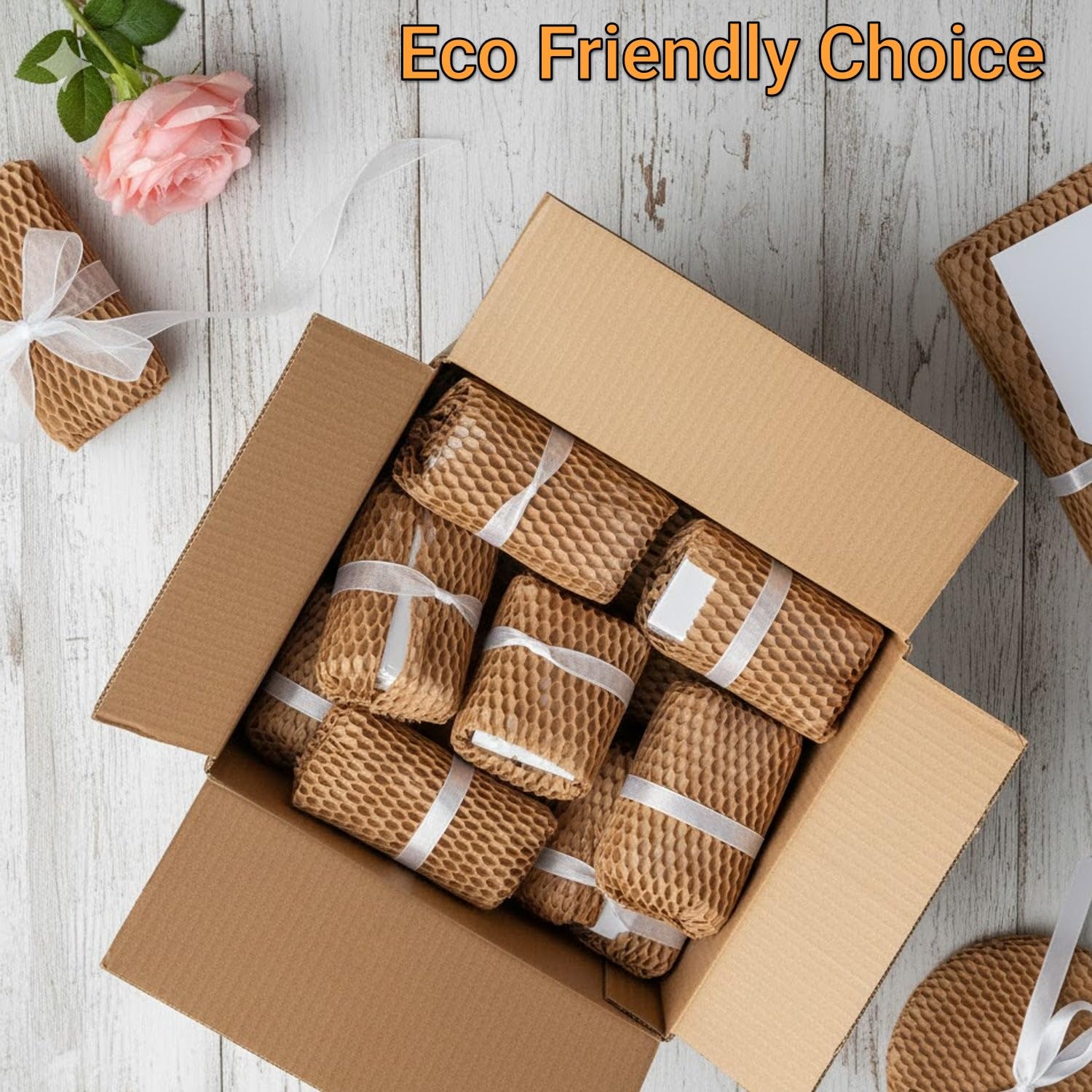 EPACKAGING Honeycomb Cushioning Wrap Roll - Eco-Friendly Kraft Paper for Gifting & Shipping | 30cm x 30m, Brown 4