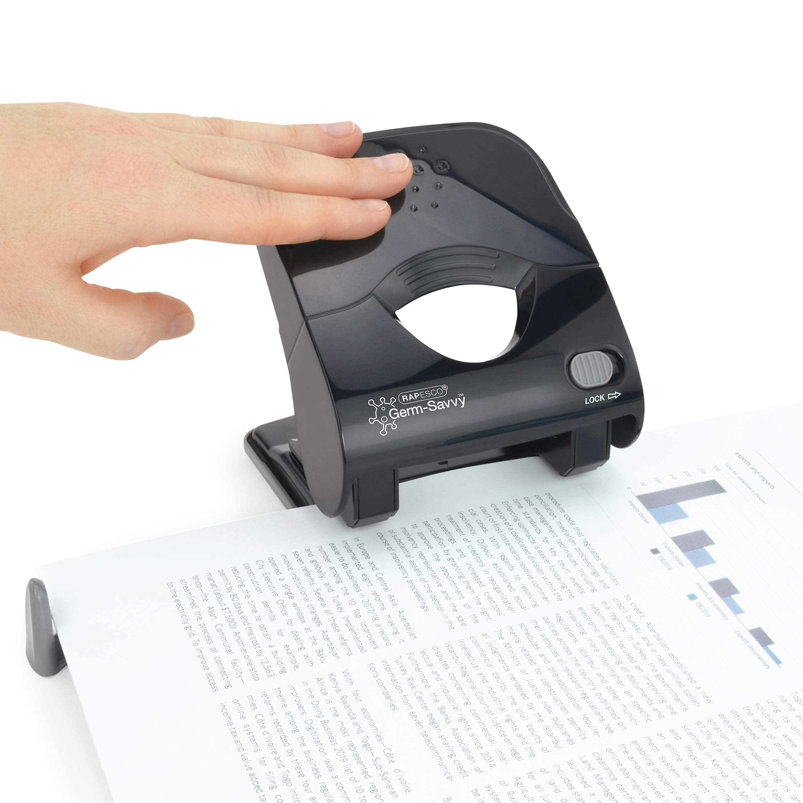 RAPESCO 1623 Germ-Savvy Antibacterial ECO Less Effort Stapler & Hole Punch Set - Black 4