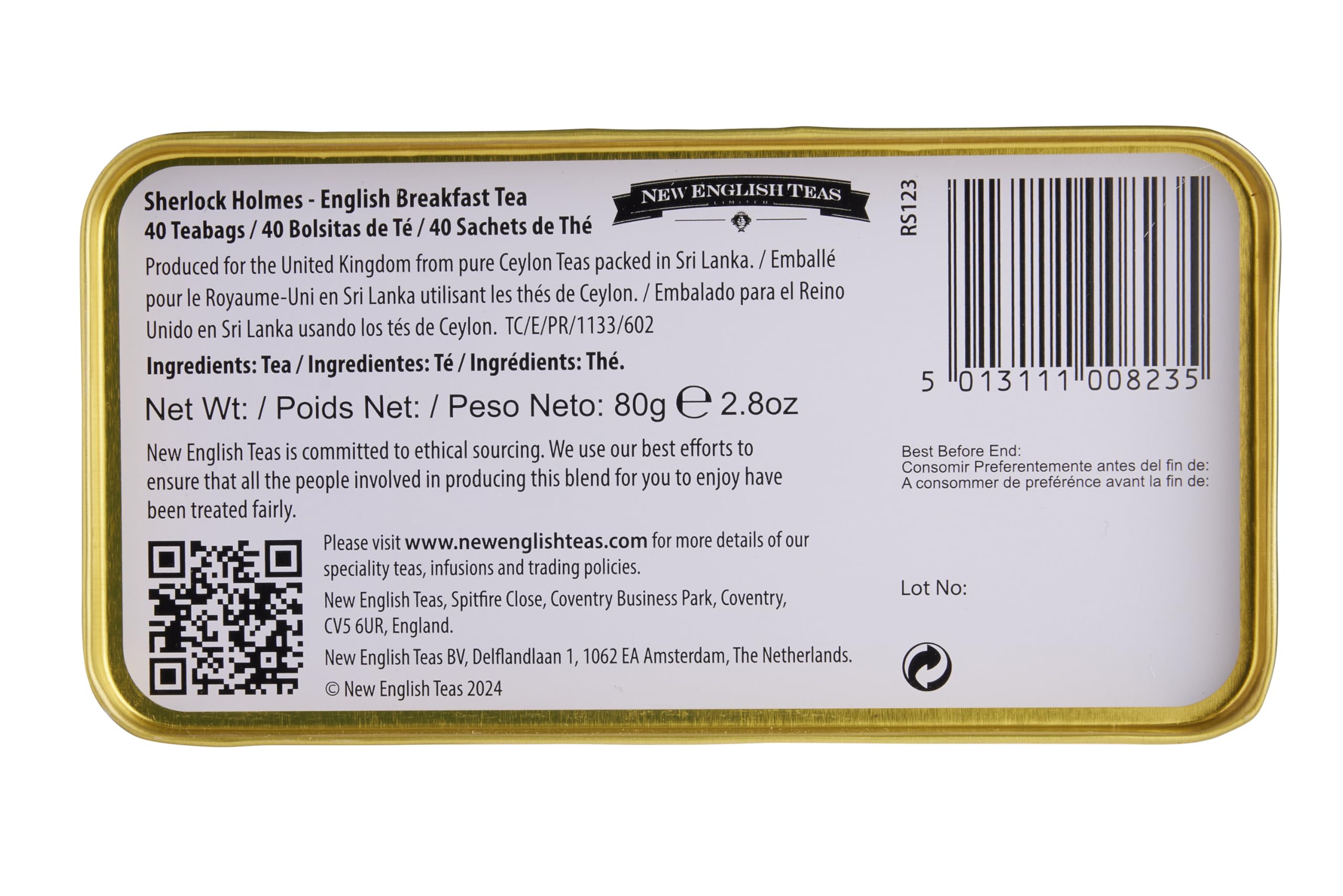 Sherlock Holmes Tea Tin with 40 English Breakfast Teabags - New English Teas 6