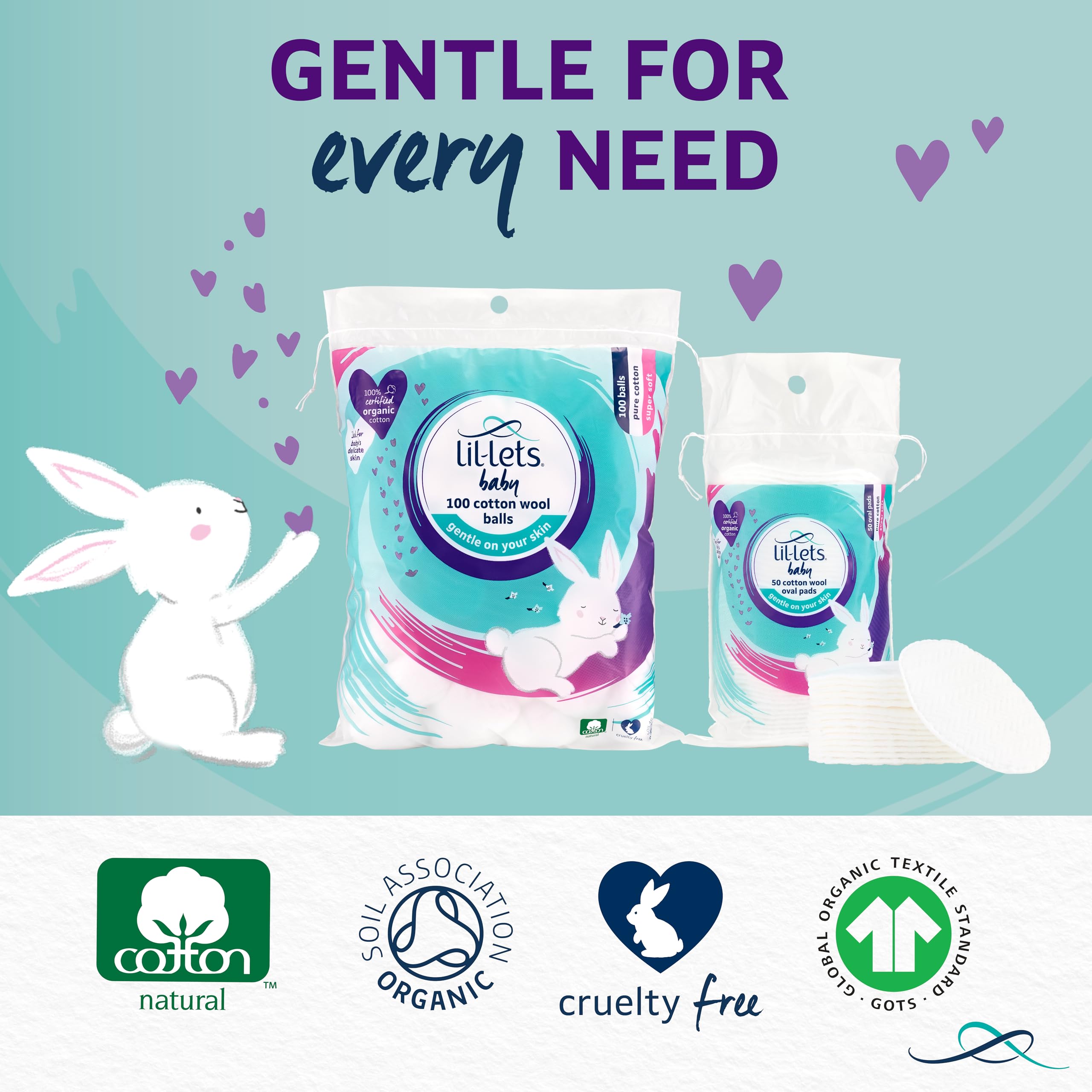 Lil-Lets Baby Cotton Wool Oval Pads - 100% Organic Cotton, Gentle on Newborn Skin, Pack of 50 6