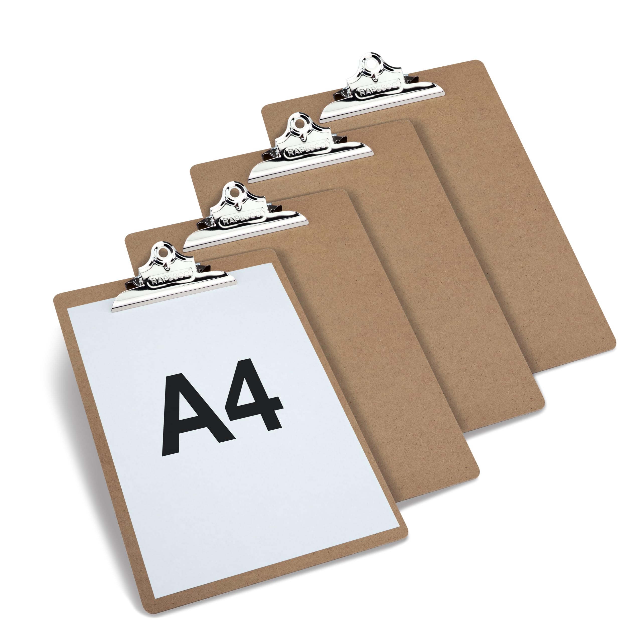 RAPESCO Business Pack 4 A4 Hardboard Clipboards - Heavy Duty Chrome Clip | 120 Sheet Capacity