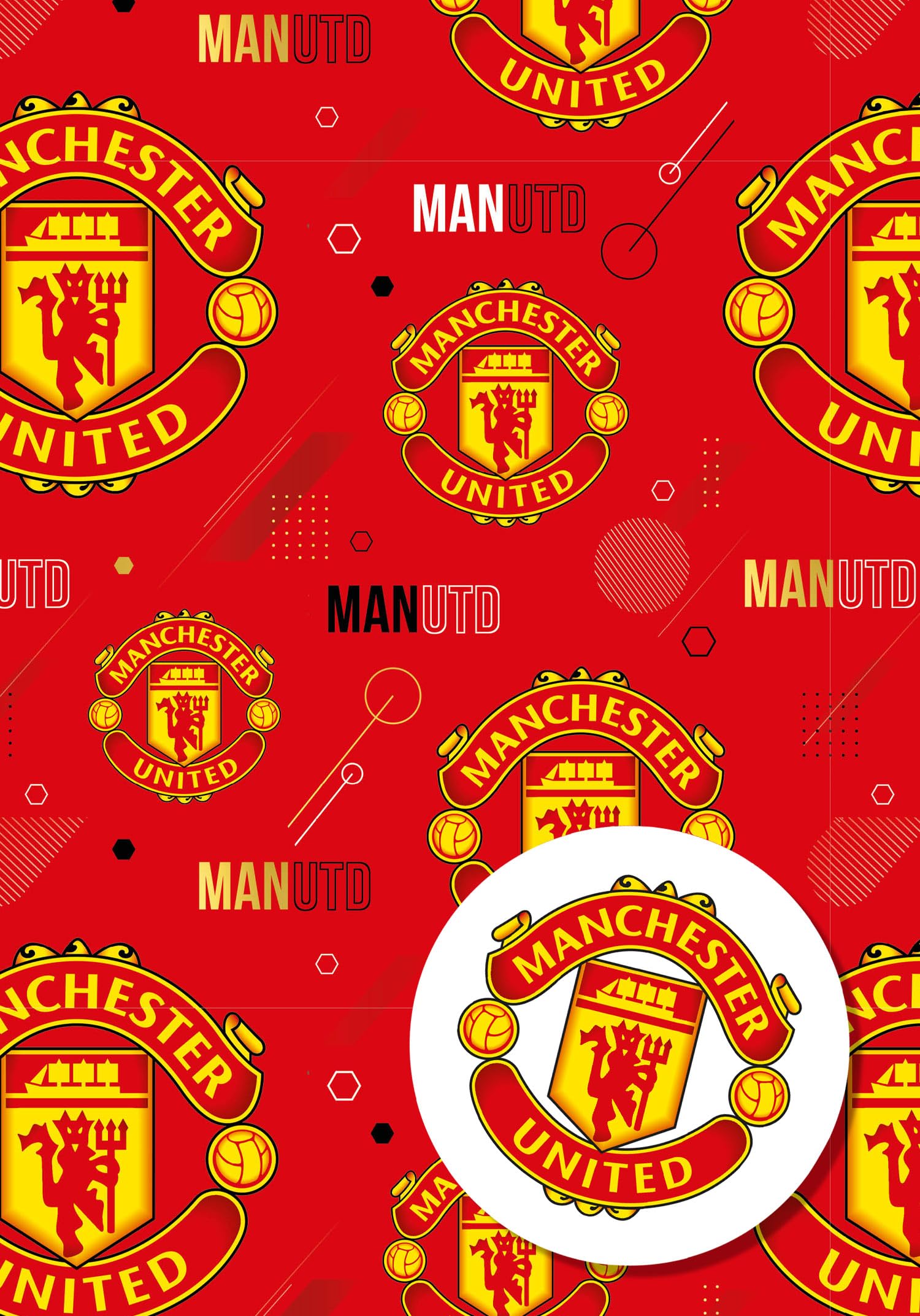 Danilo Promotions LTD Manchester United Wrapping Paper - 2 Sheets, 2 Tags | Red Football Theme