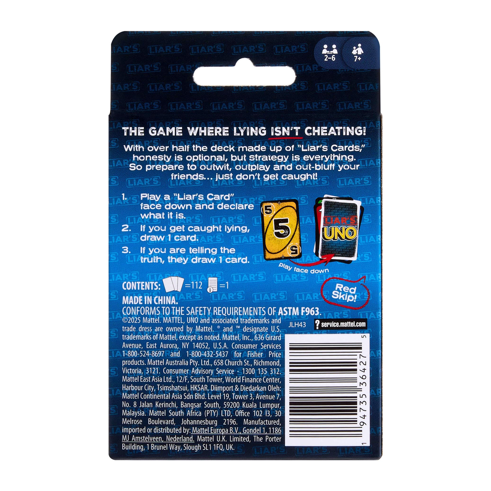 Mattel Games UNO Liar's Card Game - Ages 7+, 2-10 Players, Includes 112 Cards 6