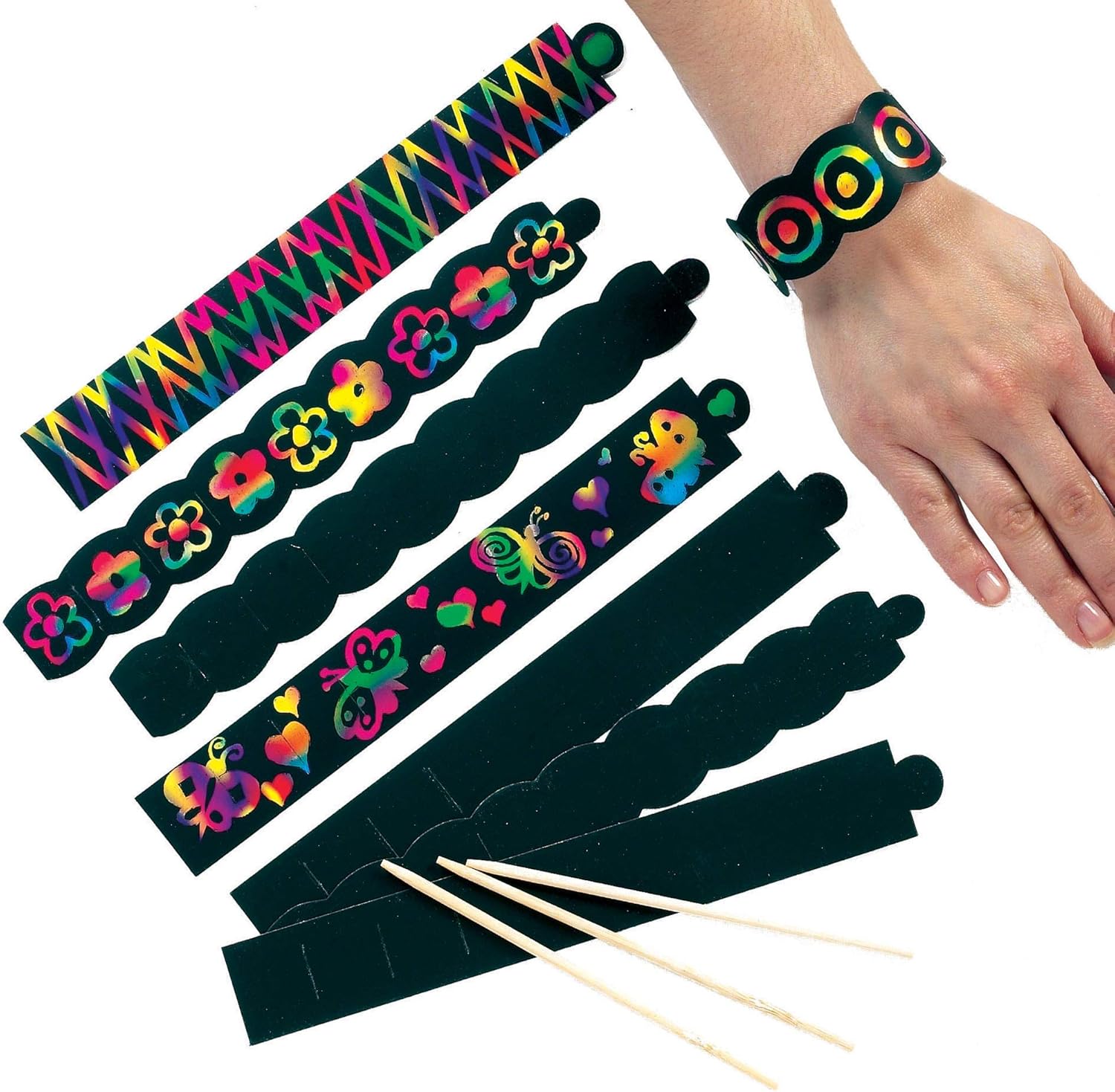 Baker Ross Scratch Art Bracelets - Rainbow Reveal Craft Kit for Kids 1