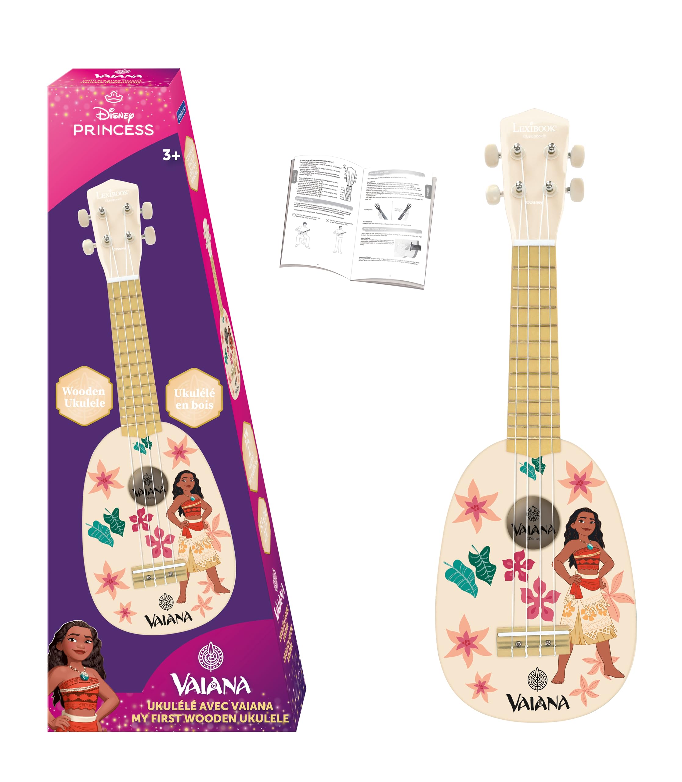 Lexibook Disney Moana My First Wooden Ukulele - 4 Nylon Strings, 53 cm