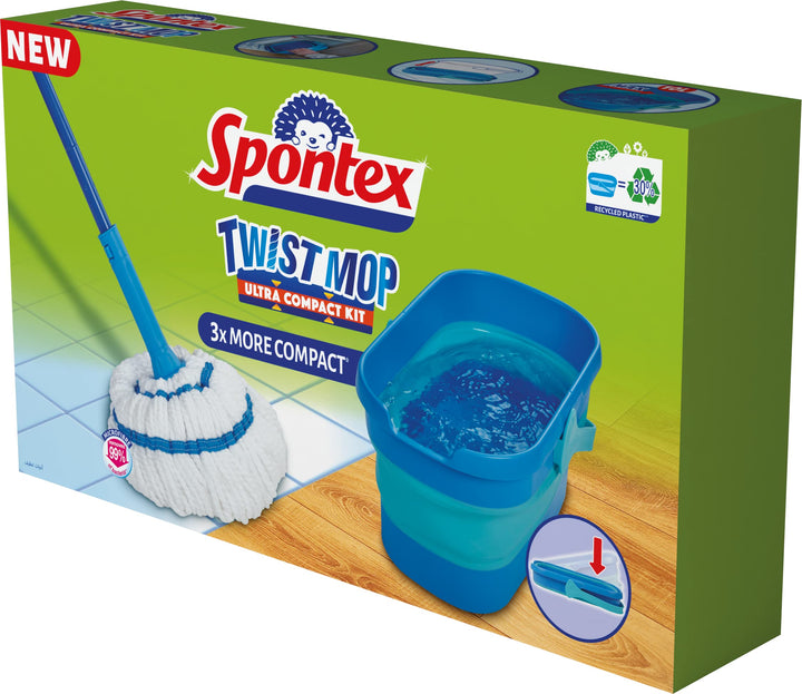 Spontex Ultra Compact Twist Mop and Bucket Set - Microfibre Mop with Built-In Wringing System