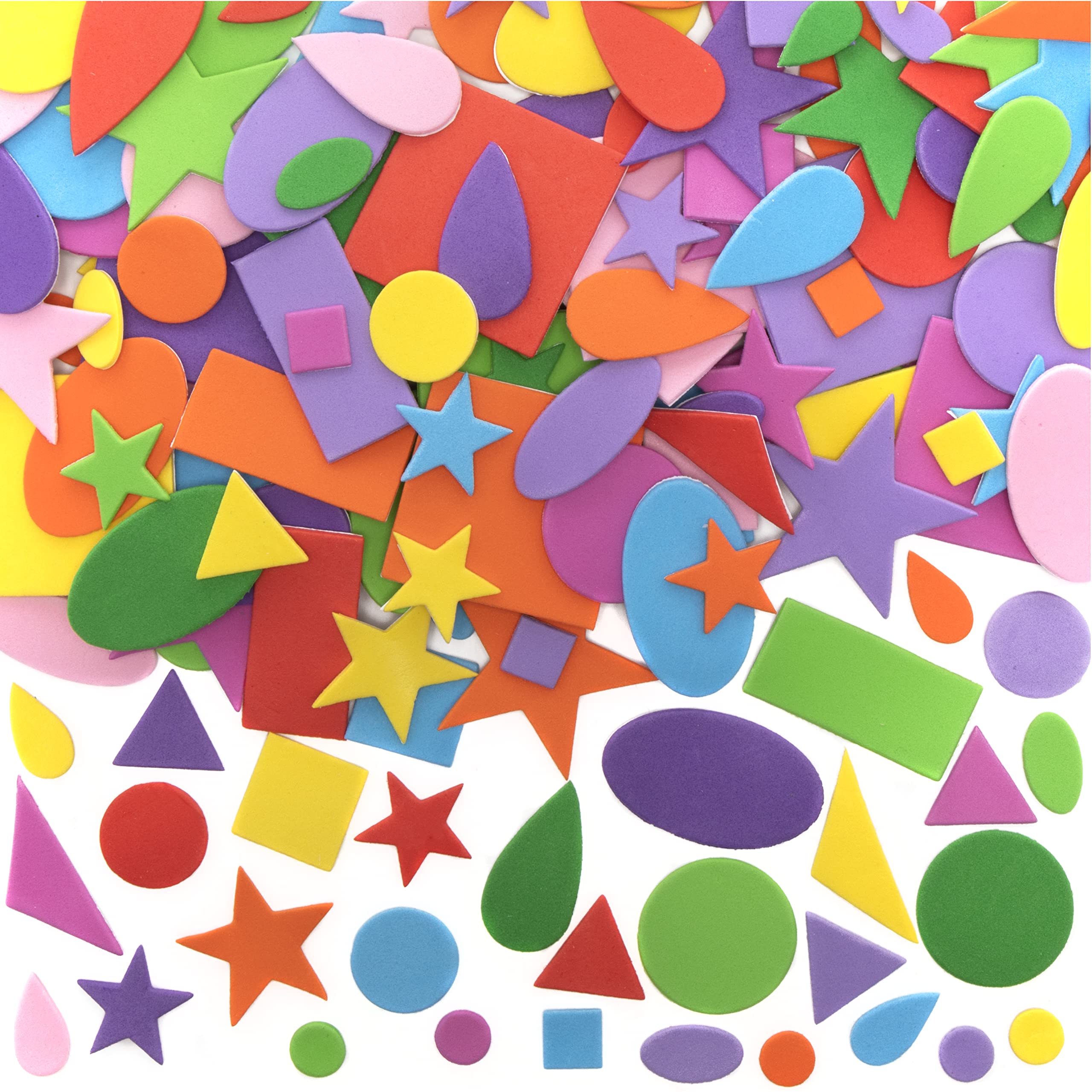 Baker Ross EK2352 Self-Adhesive Foam Shapes - 180 Pack, Assorted Colors & Shapes (1cm-5cm) 1