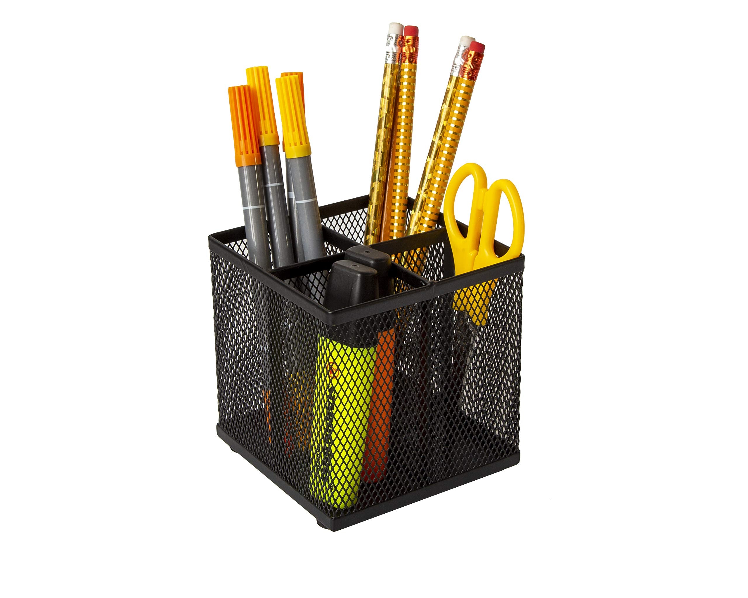 Osco Black Wiremesh Square Pen Pot - 4 Compartments | Steel Construction | 105mm Height