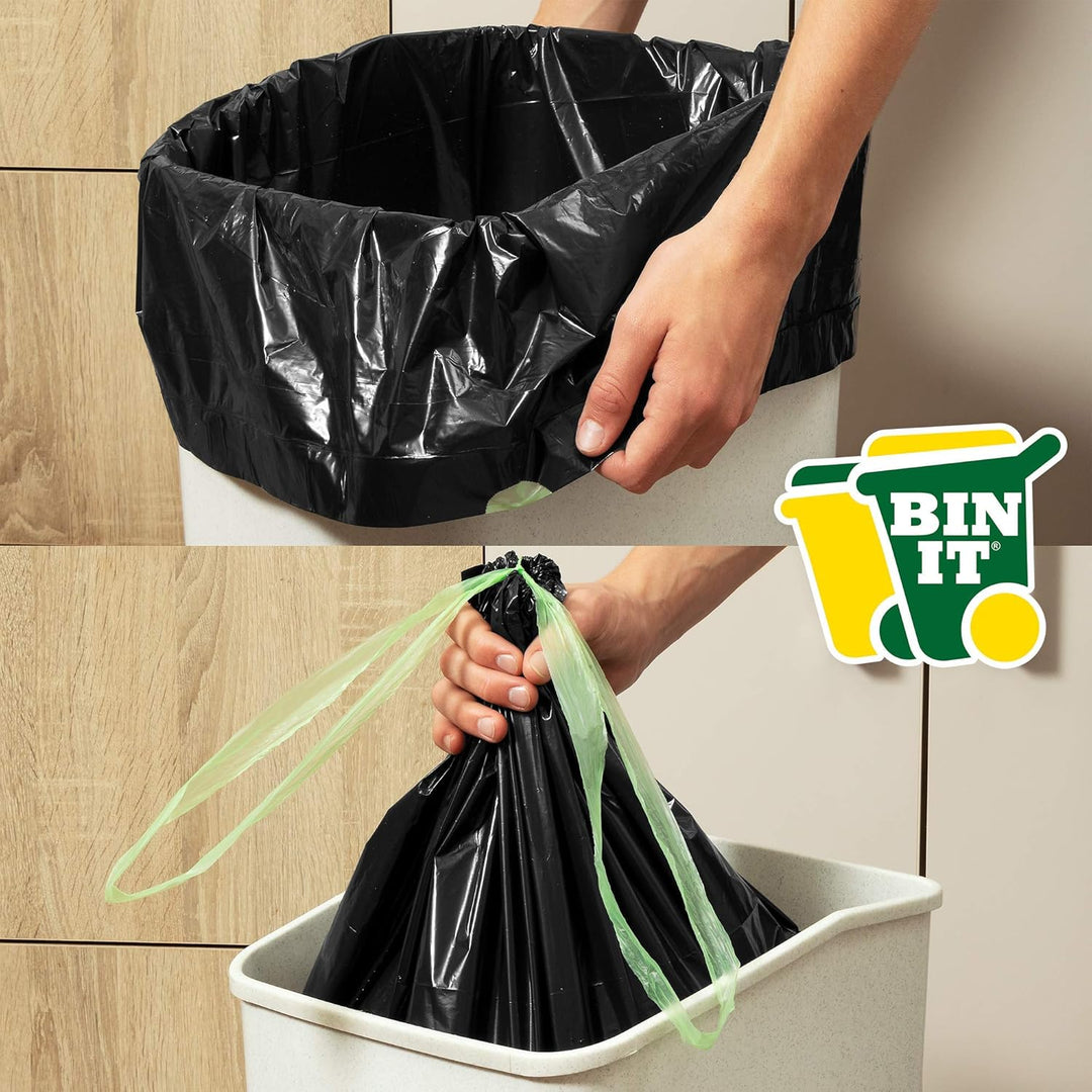 BIN IT 40 Drawstring Bin Liners 70L - Recycled Strong Refuse Sacks for Household & Office