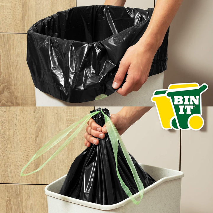 BIN IT 40 Drawstring Bin Liners 70L - Recycled Strong Refuse Sacks for Household & Office
