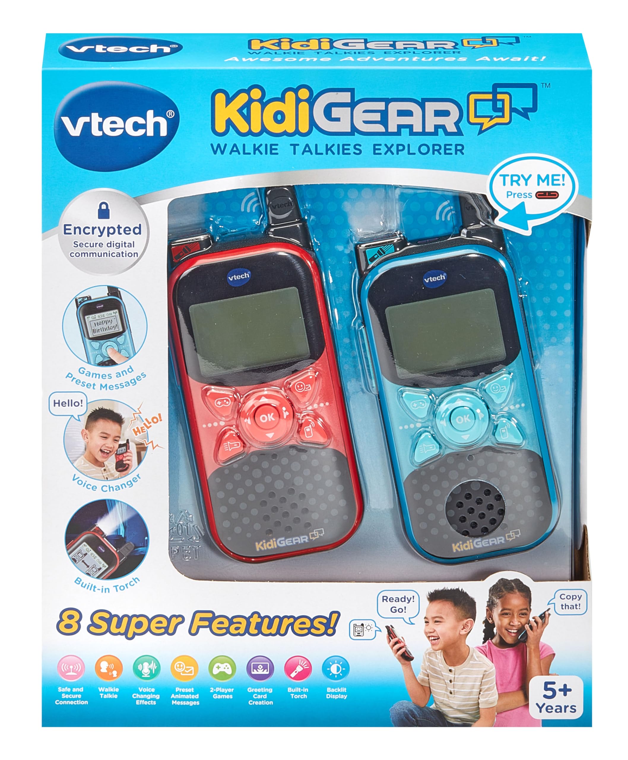 VTech KidiGear Explorer Walkie Talkies - 200M Range, Digital Security | Blue/Red 3