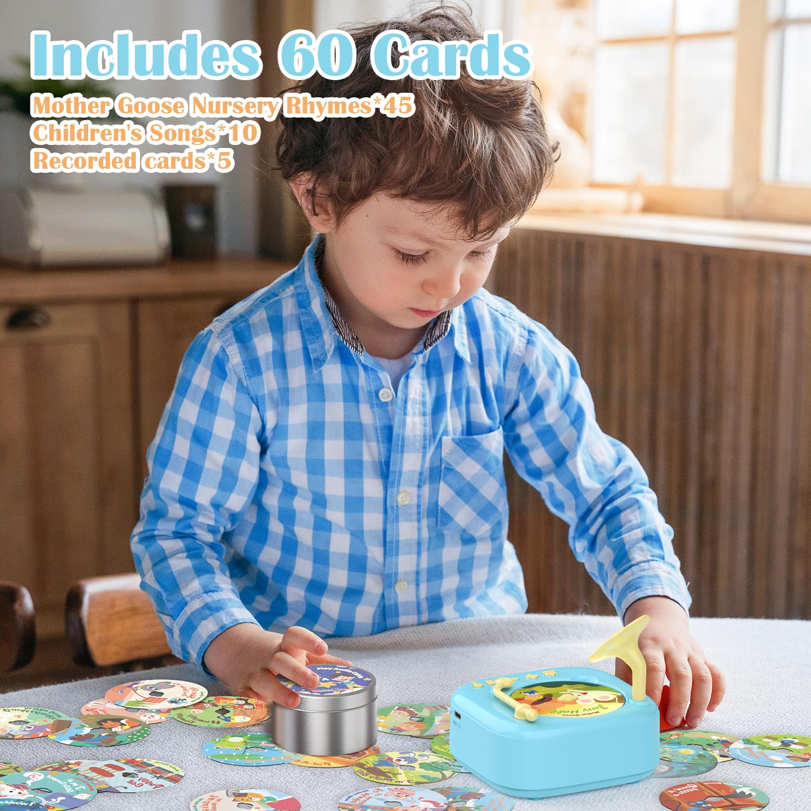 HOMESTEC Talking Flash Cards Record Player Story Player with 60pcs Cards 6